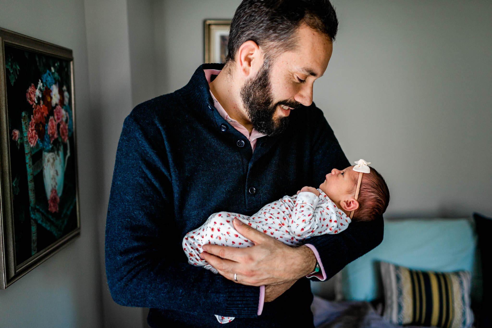 Durham Newborn Photographer | By G. Lin Photography | Father holding baby girl