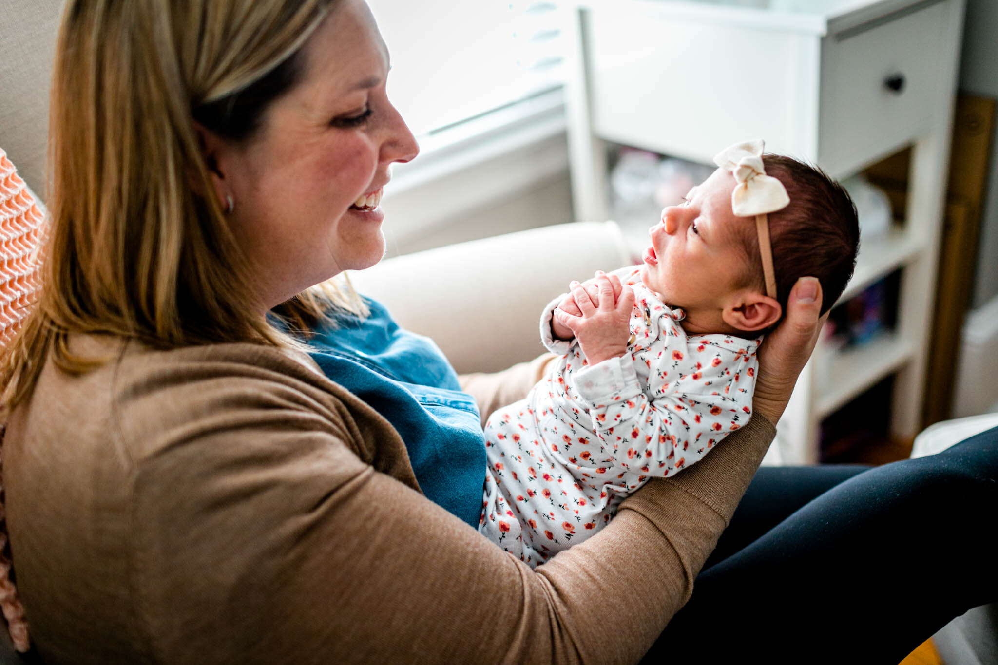 Durham Newborn Photographer | By G. Lin Photography | Mom and baby girl looking at each other