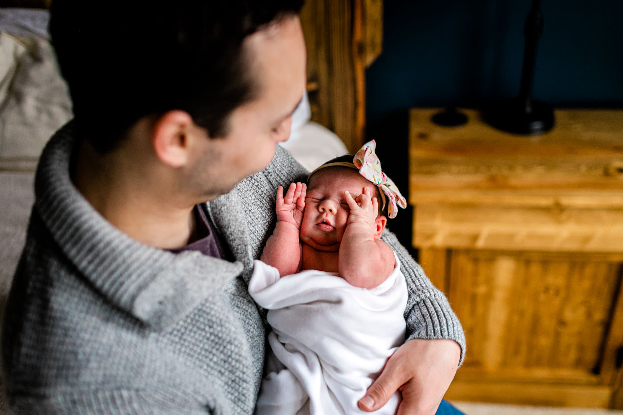 Durham Newborn Photographer | By G. Lin Photography | Father holding baby