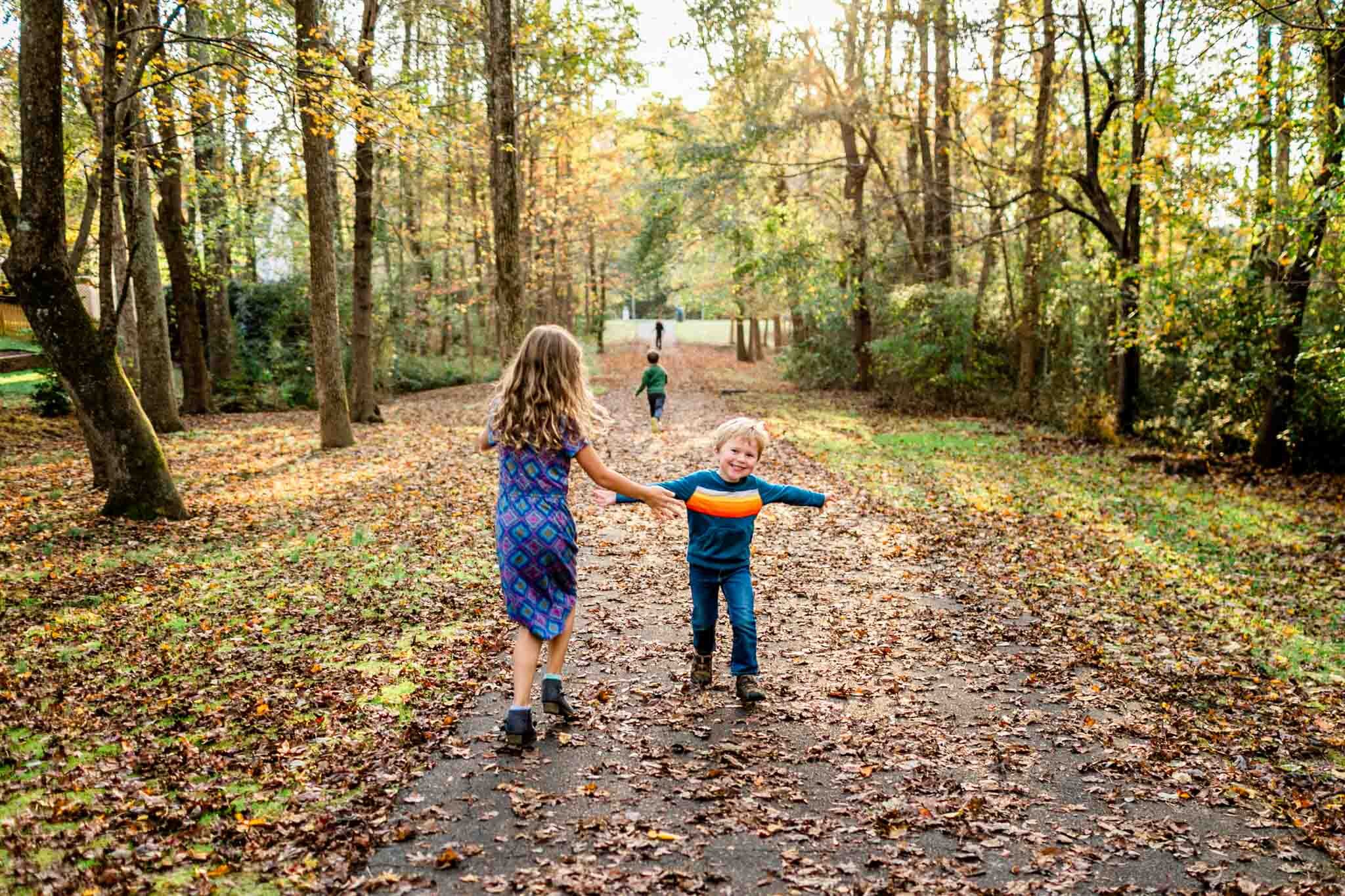 Apex Family Photographer | By G. Lin Photography | Kids running outside