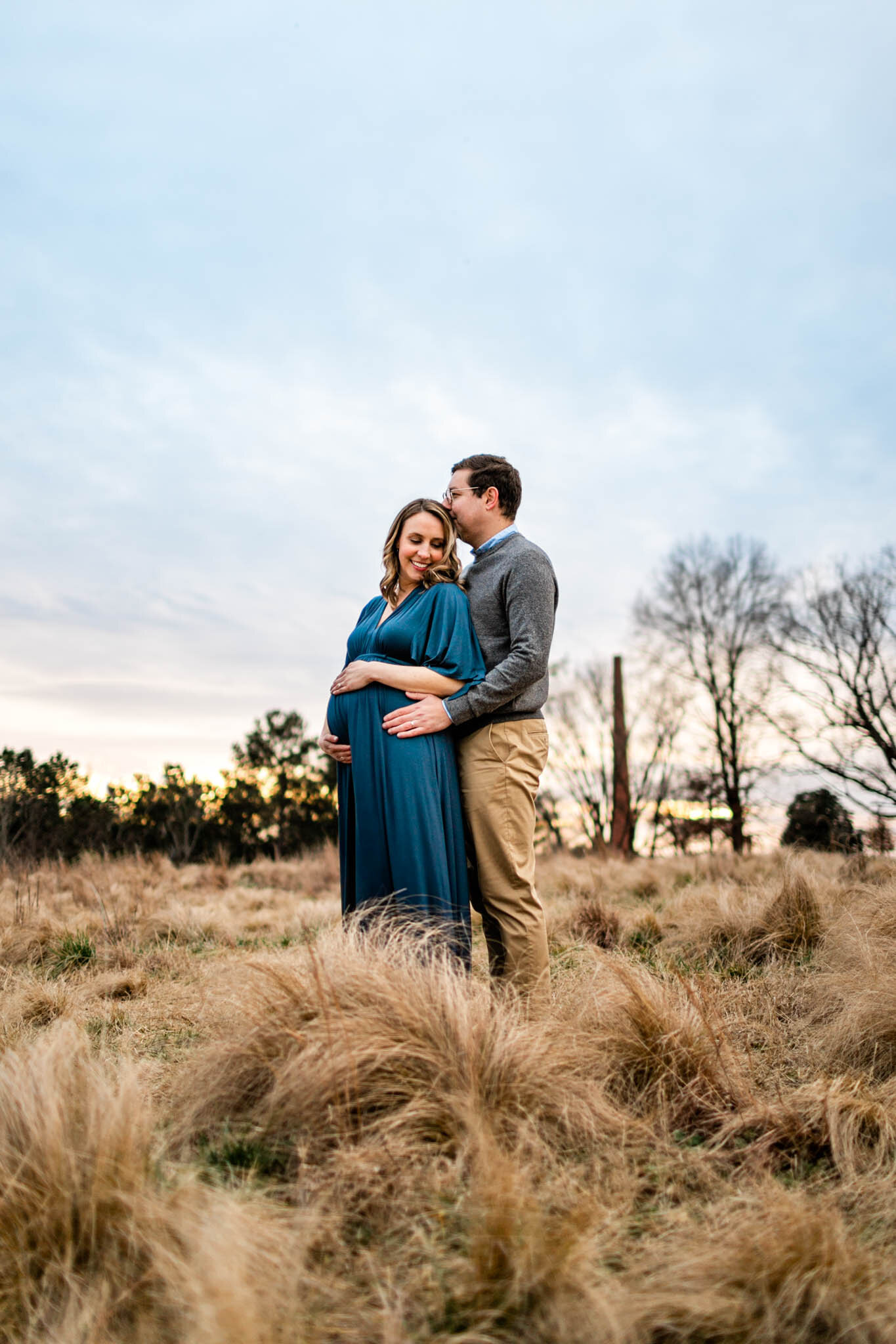 Raleigh Newborn Photographer | By G. Lin Photography | Artistic portrait of woman and man standing in open field