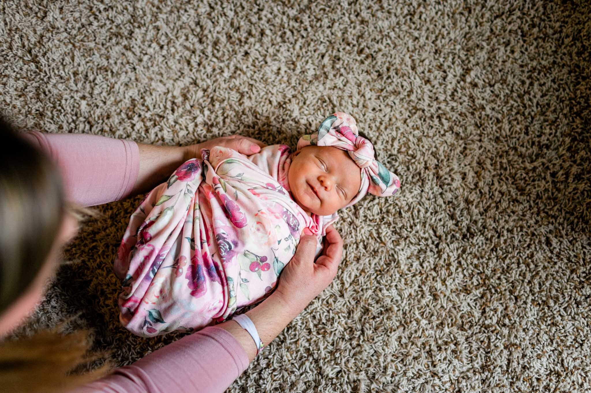 Raleigh Newborn Photographer | By G. Lin Photography | Newborn baby girl swaddled