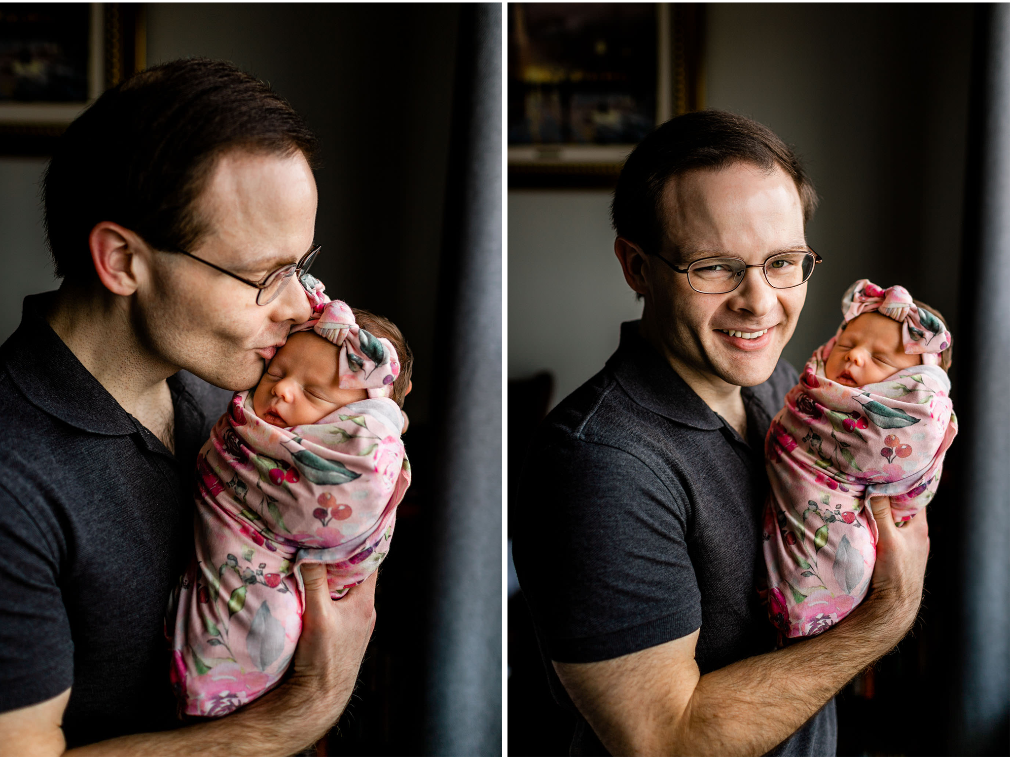 Raleigh Newborn Photographer | By G. Lin Photography | Portrait of man with baby girl