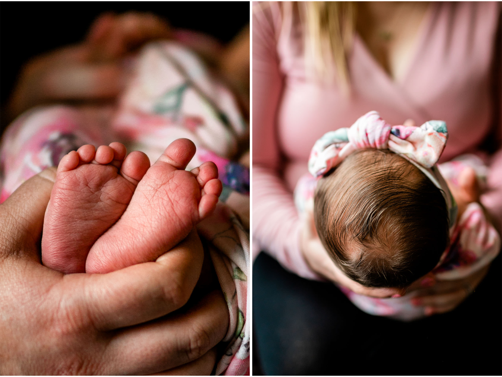 Raleigh Newborn Photographer | By G. Lin Photography | Close up of feet and hair of baby girl