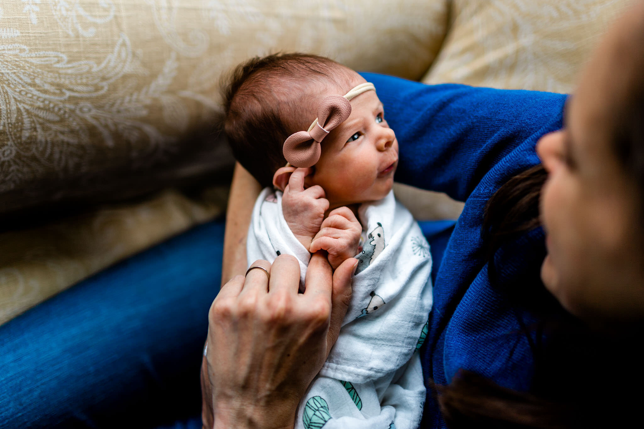 Durham Newborn Photographer | By G. Lin Photography | Close up of baby looking towards the right