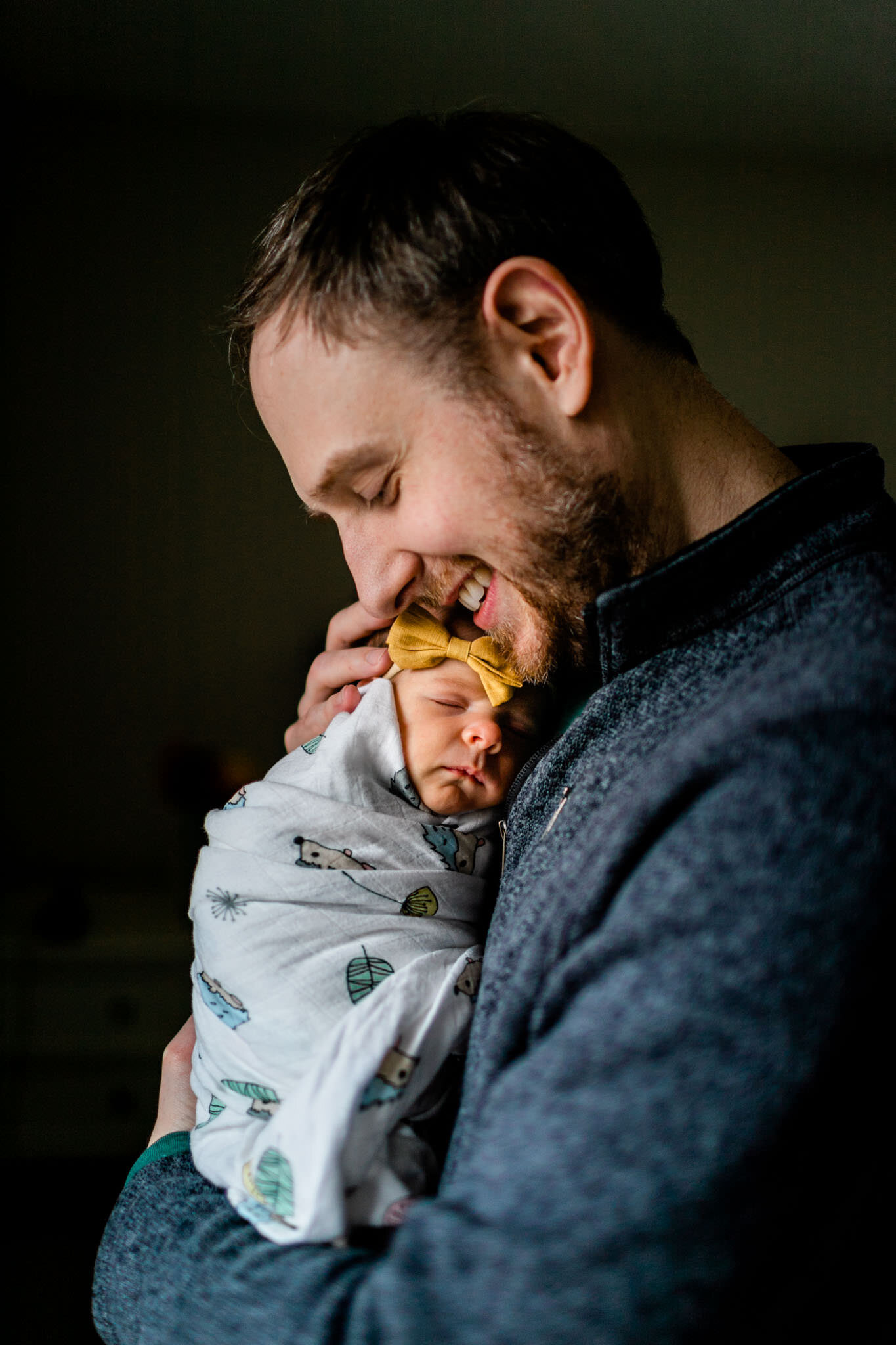 Durham Newborn Photographer | By G. Lin Photography | Father holding baby girl