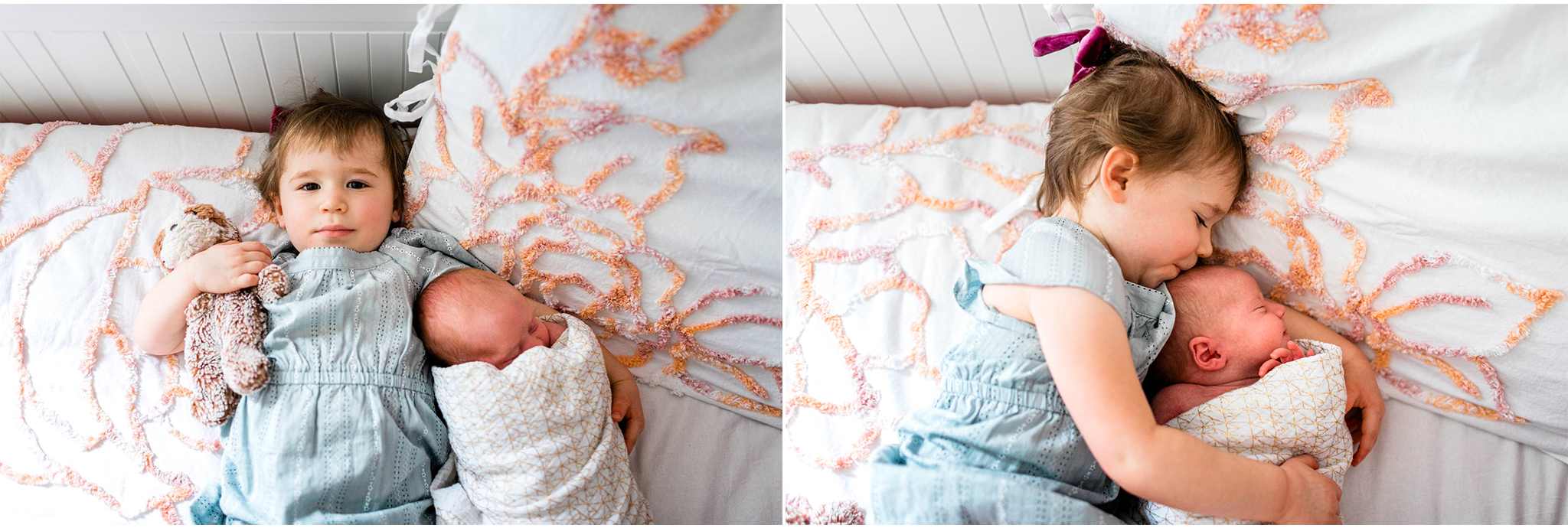 Hillsborough Newborn Photographer | By G. Lin Photography | Toddler girl kissing baby sister