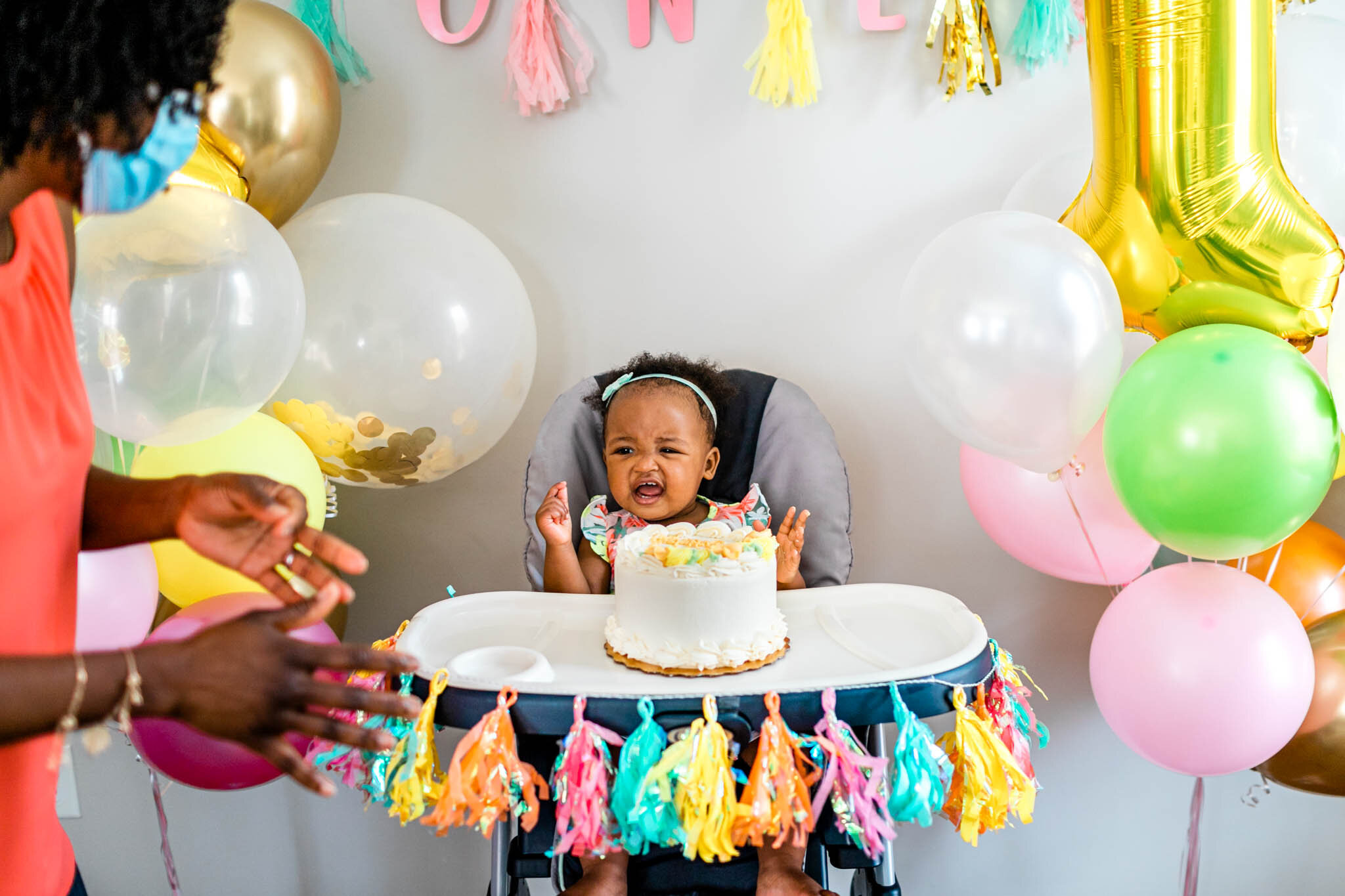 Durham Family Photographer | By G. Lin Photography | Baby girl unhappy with cake