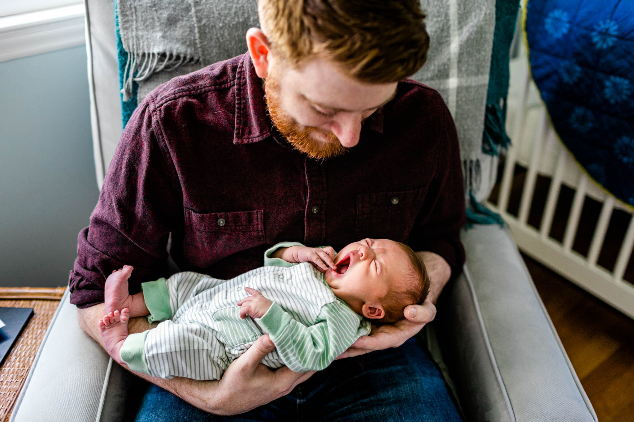 Durham Newborn Photographer | By G. Lin Photography | Father looking and holding baby girls