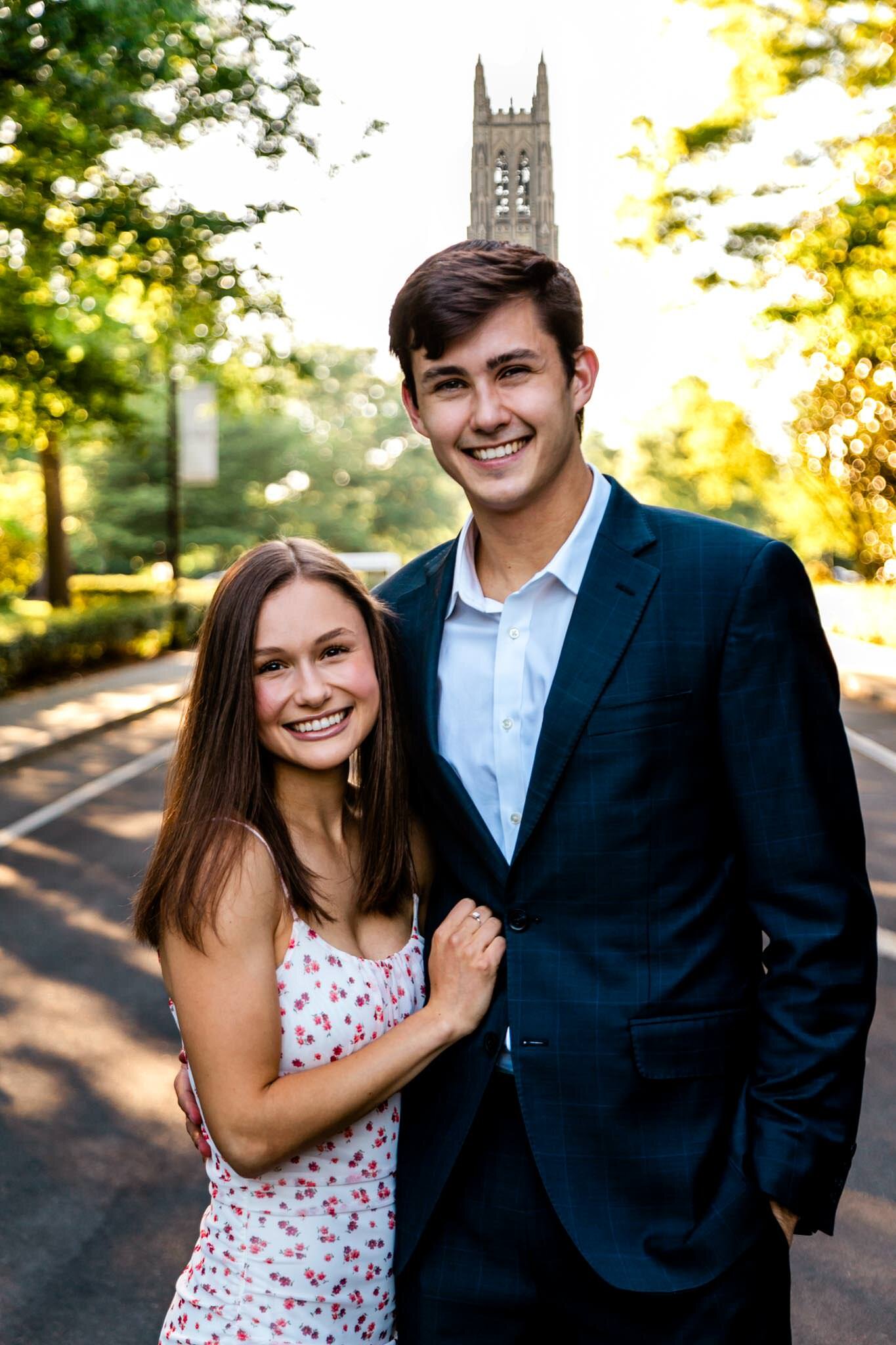 Couple standing in front of Duke Chapel | Durham Senior Photographer | By G. Lin Photography