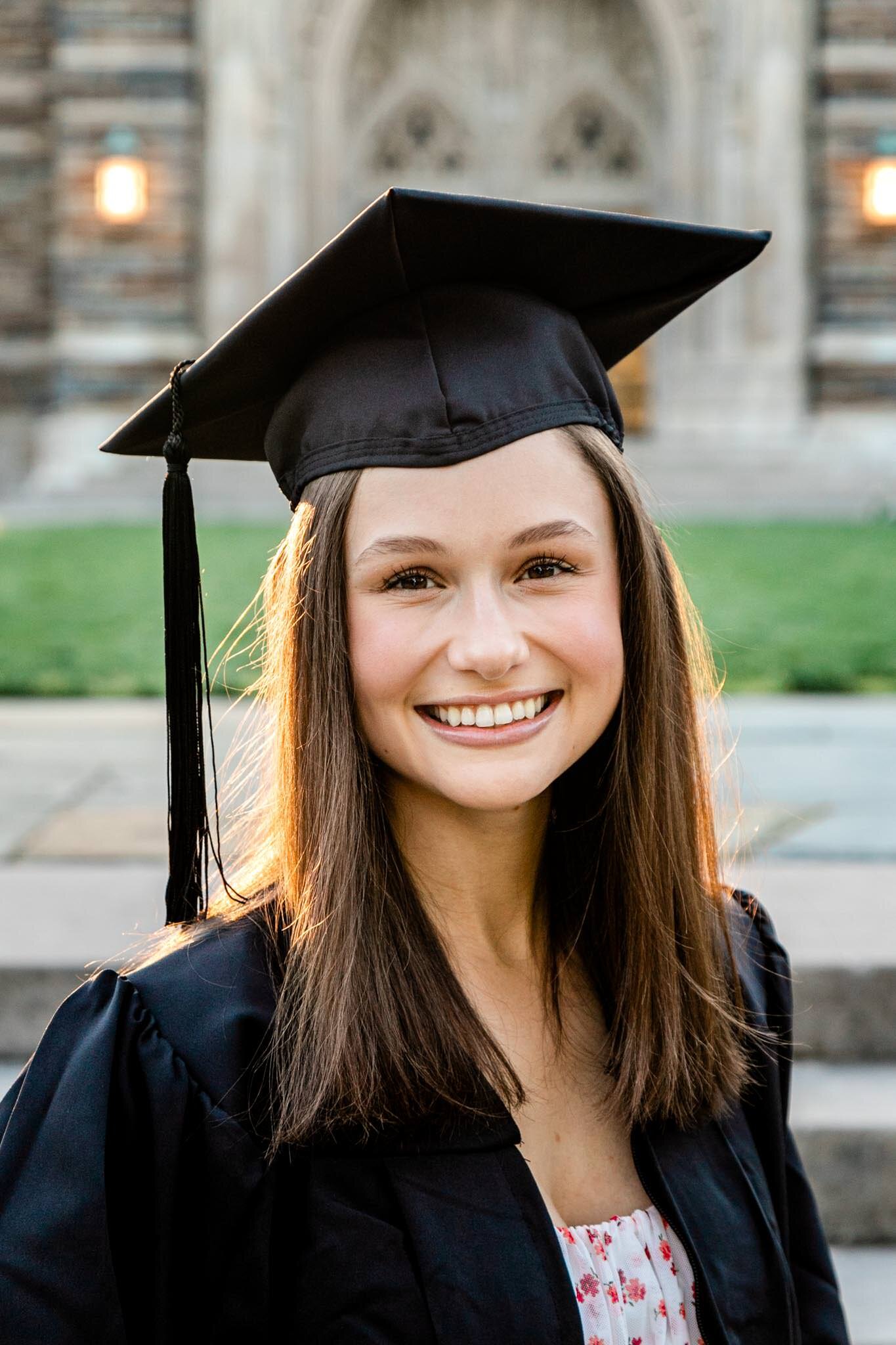 Female graduate in front of Duke Chapel | Duke University | Durham Senior Photographer | By G. Lin Photography