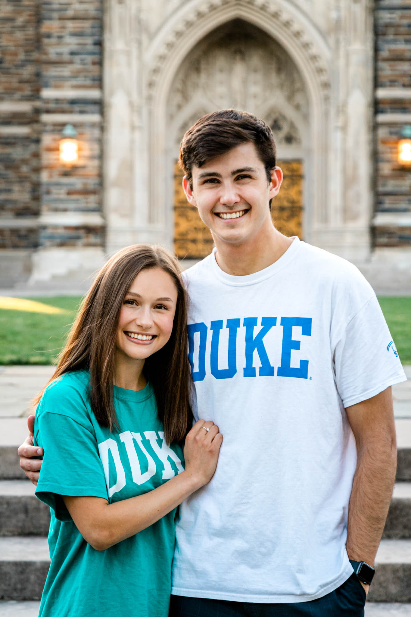 Duke graduates wearing matching shirts | Duke Chapel | Duke Senior Photographer | By G. Lin Photography