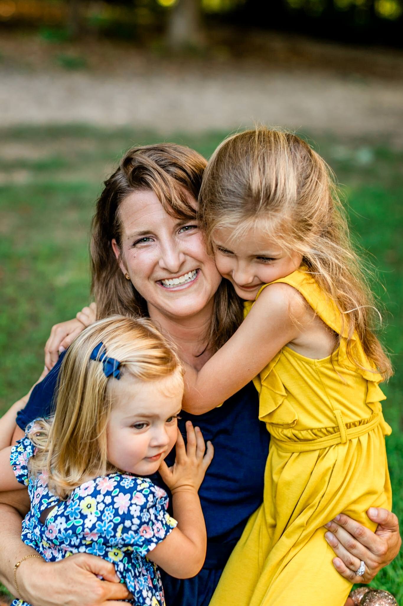 Girls hugging their mother | Cary Family Photographer | By G. Lin Photography