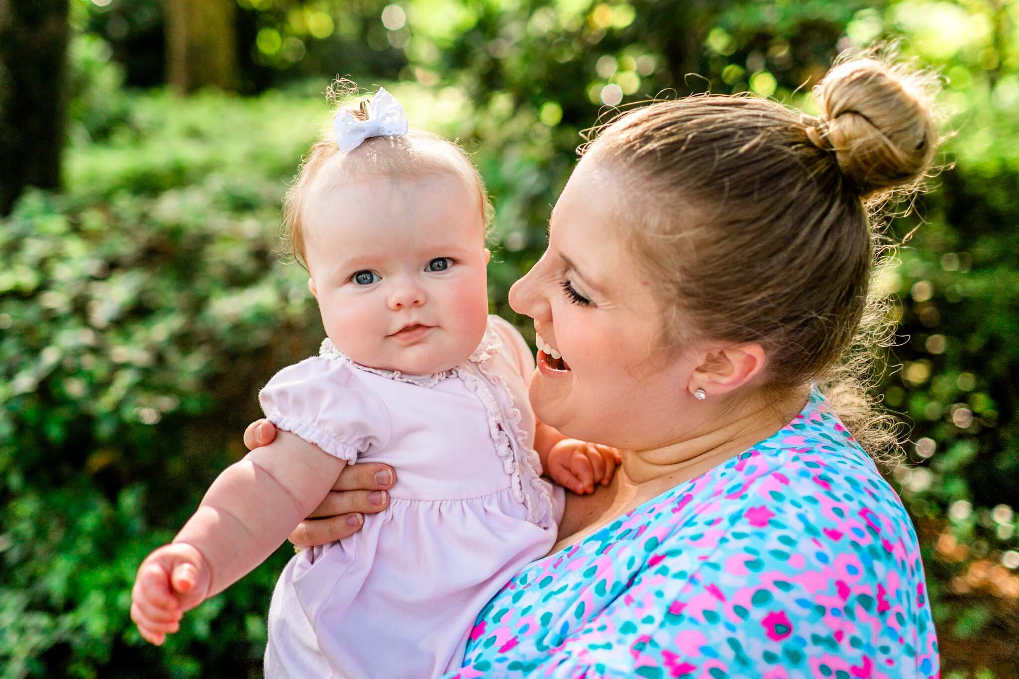 Beautiful candid photo of mother and baby girl | Raleigh Family Photographer | By G. Lin Photography | WRAL Azalea Garden