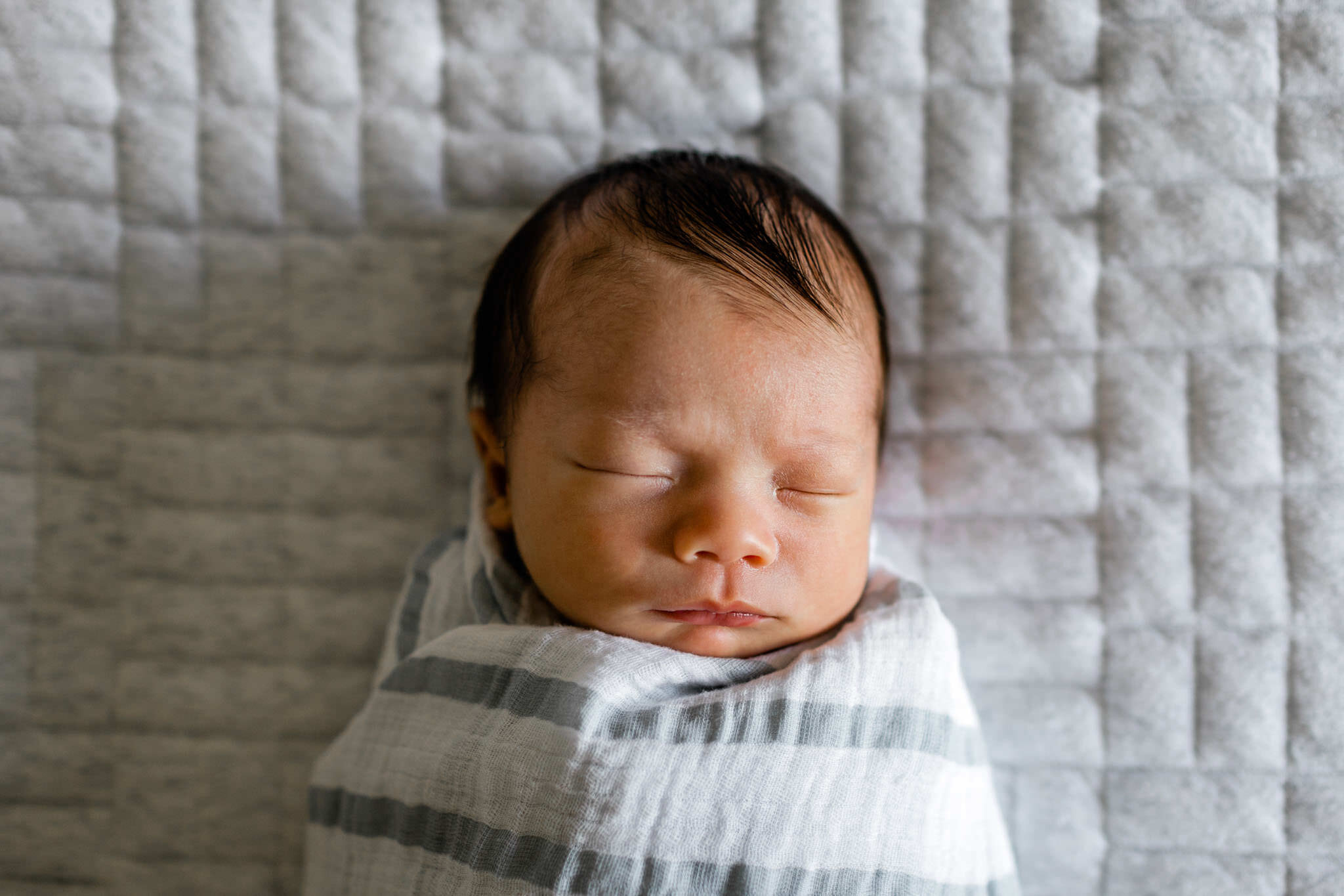Baby boy sleeping on bed | Durham Newborn Photographer | By G. Lin Photography
