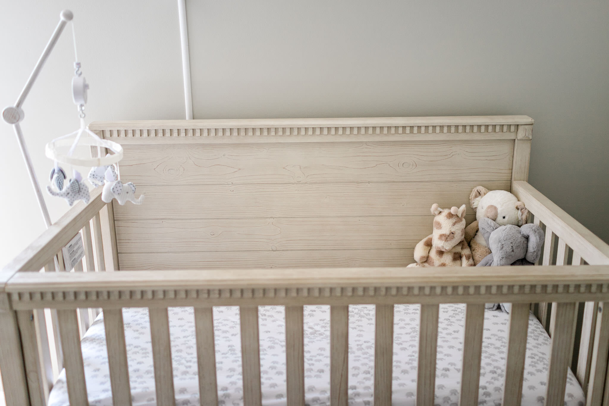 Blonde wood baby crib | Durham Newborn Photographer | By G. Lin Photography