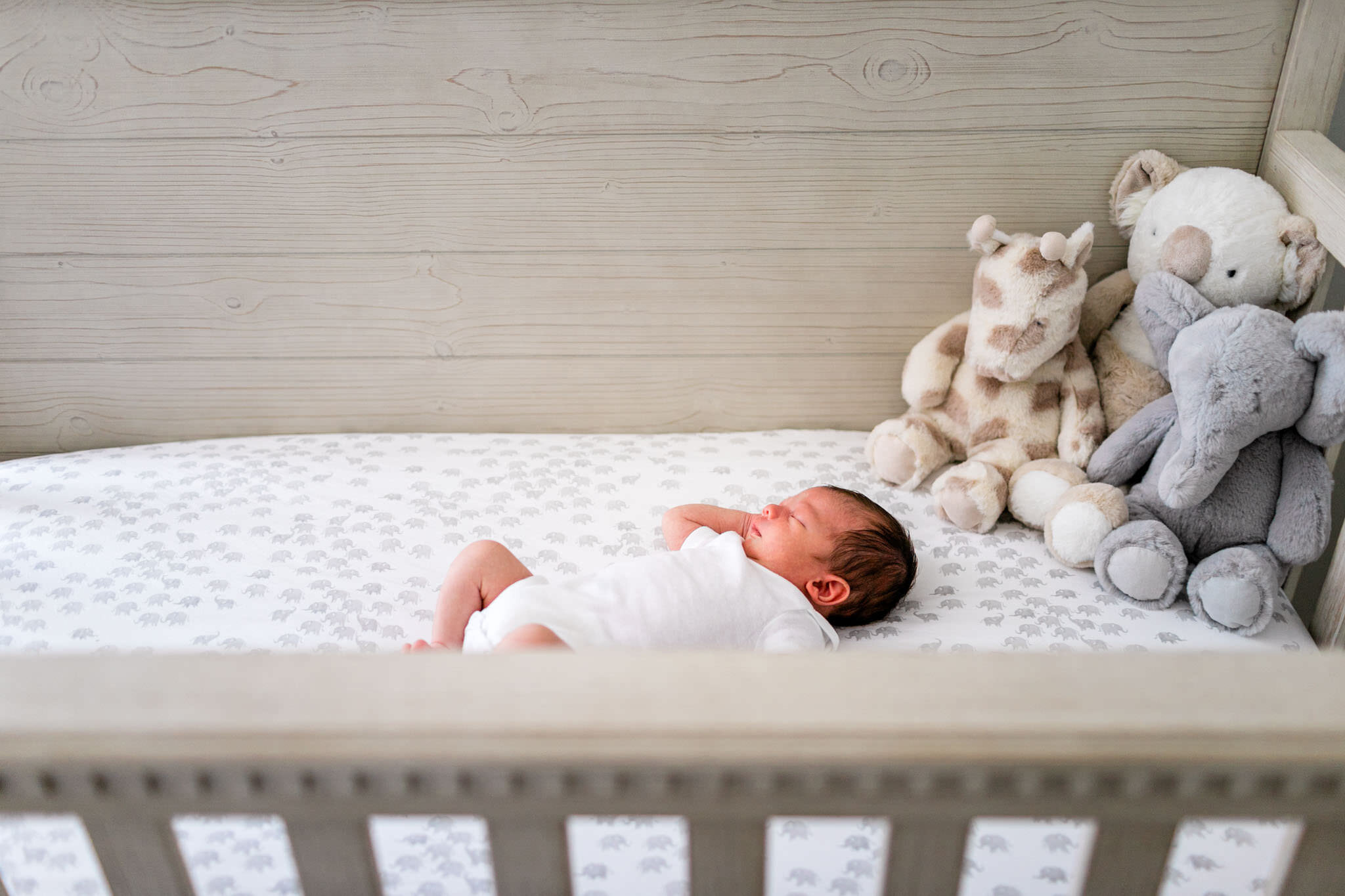 Baby laying inside crib | Durham Newborn Photographer | By G. Lin Photography