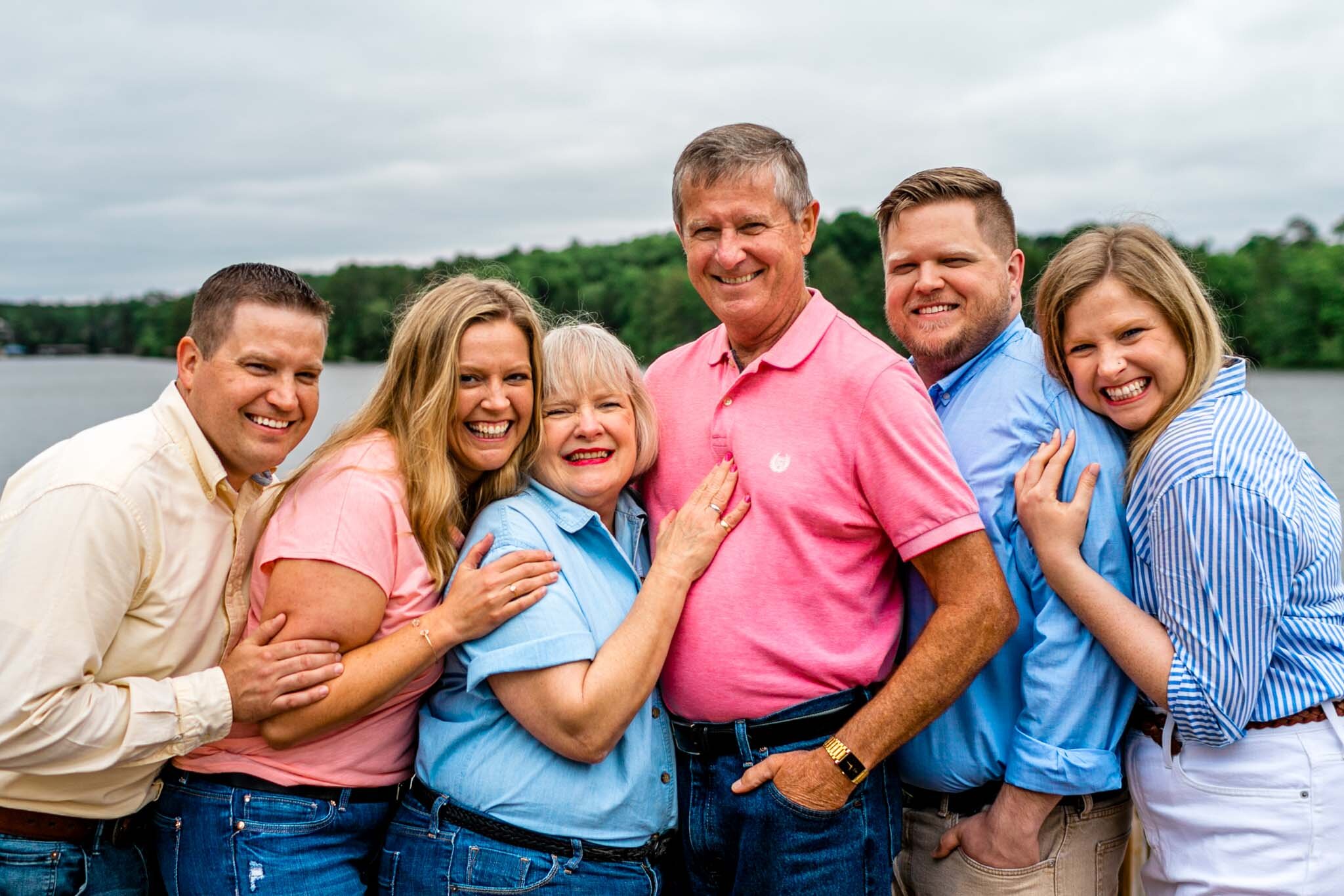 Group family photo outside | Lake Gaston Family Photographer | By G. Lin Photography