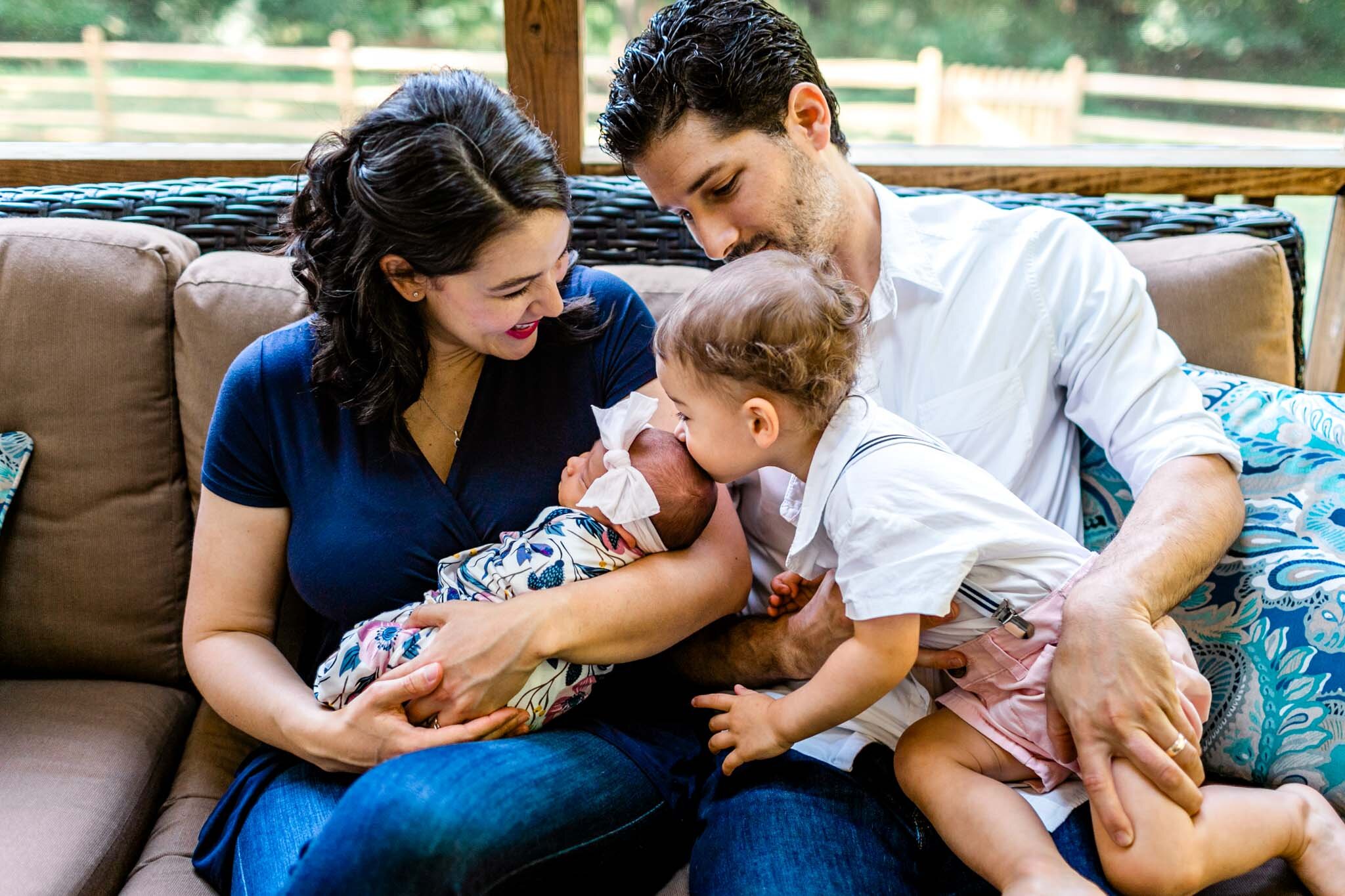 Durham Newborn Photographer | By G. Lin Photography | Toddler boy kissing little sister