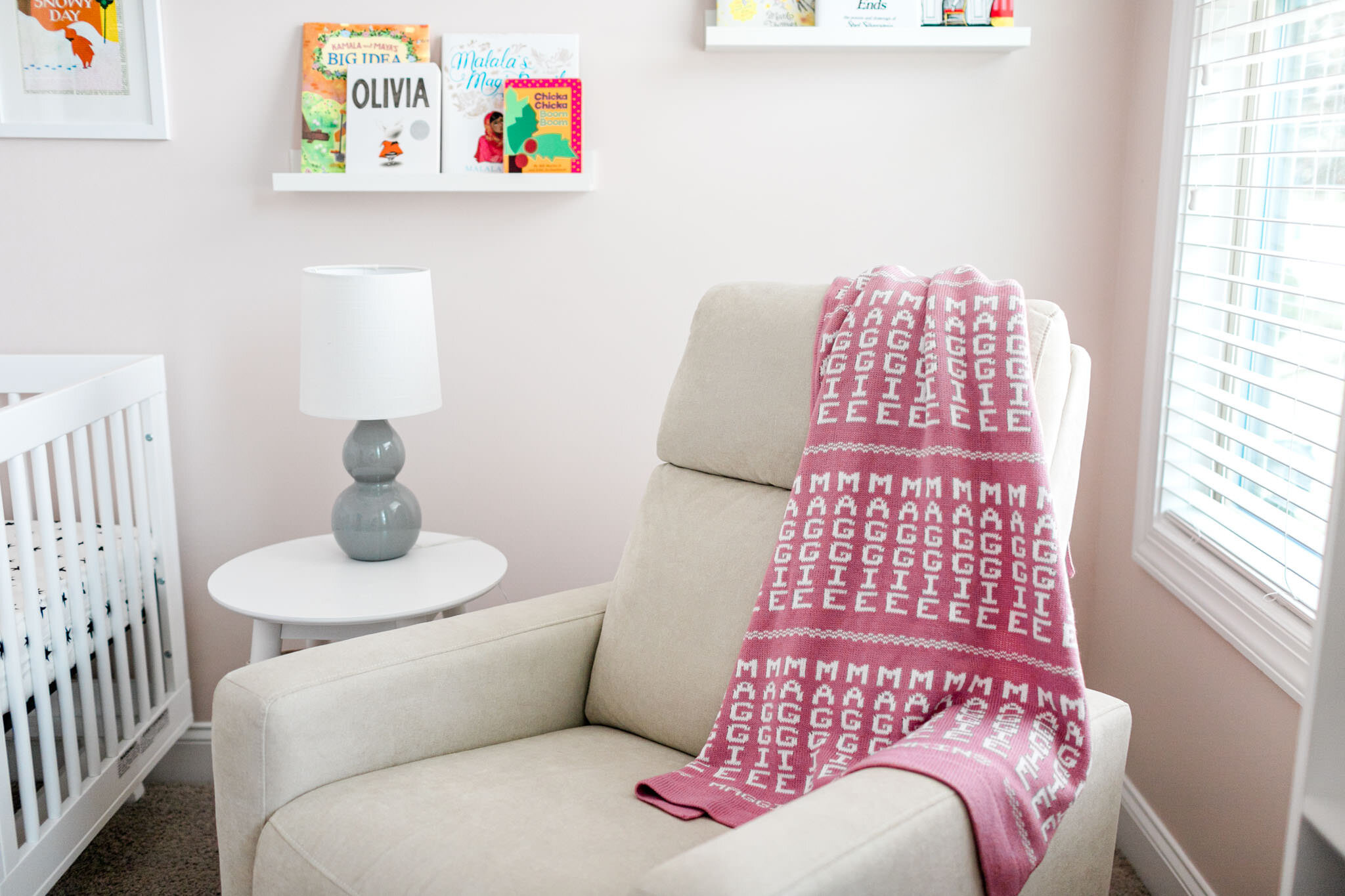 Beautiful pink quilt draped in nursery | Durham Newborn Photographer | By G. Lin Photography