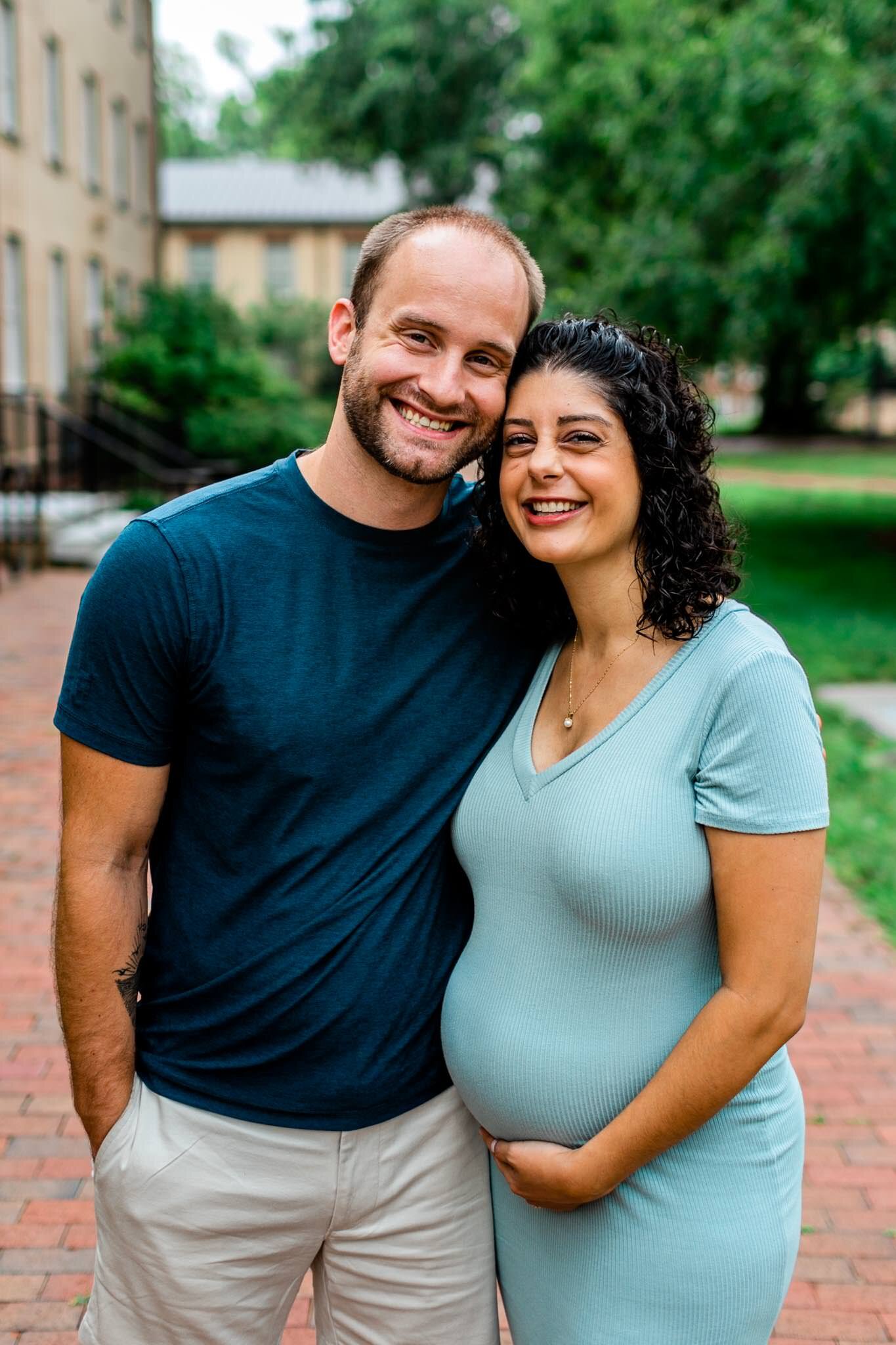 UNC Chapel Hill Maternity Photography | By G. Lin Photography | Candid maternity portrait of husband and wife