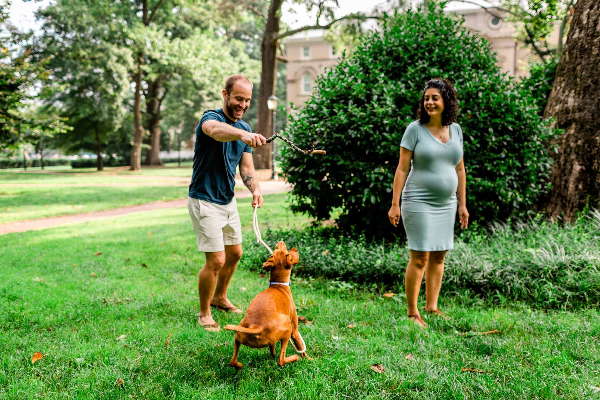 UNC Chapel Hill Maternity Photography | By G. Lin Photography | Man playing dog