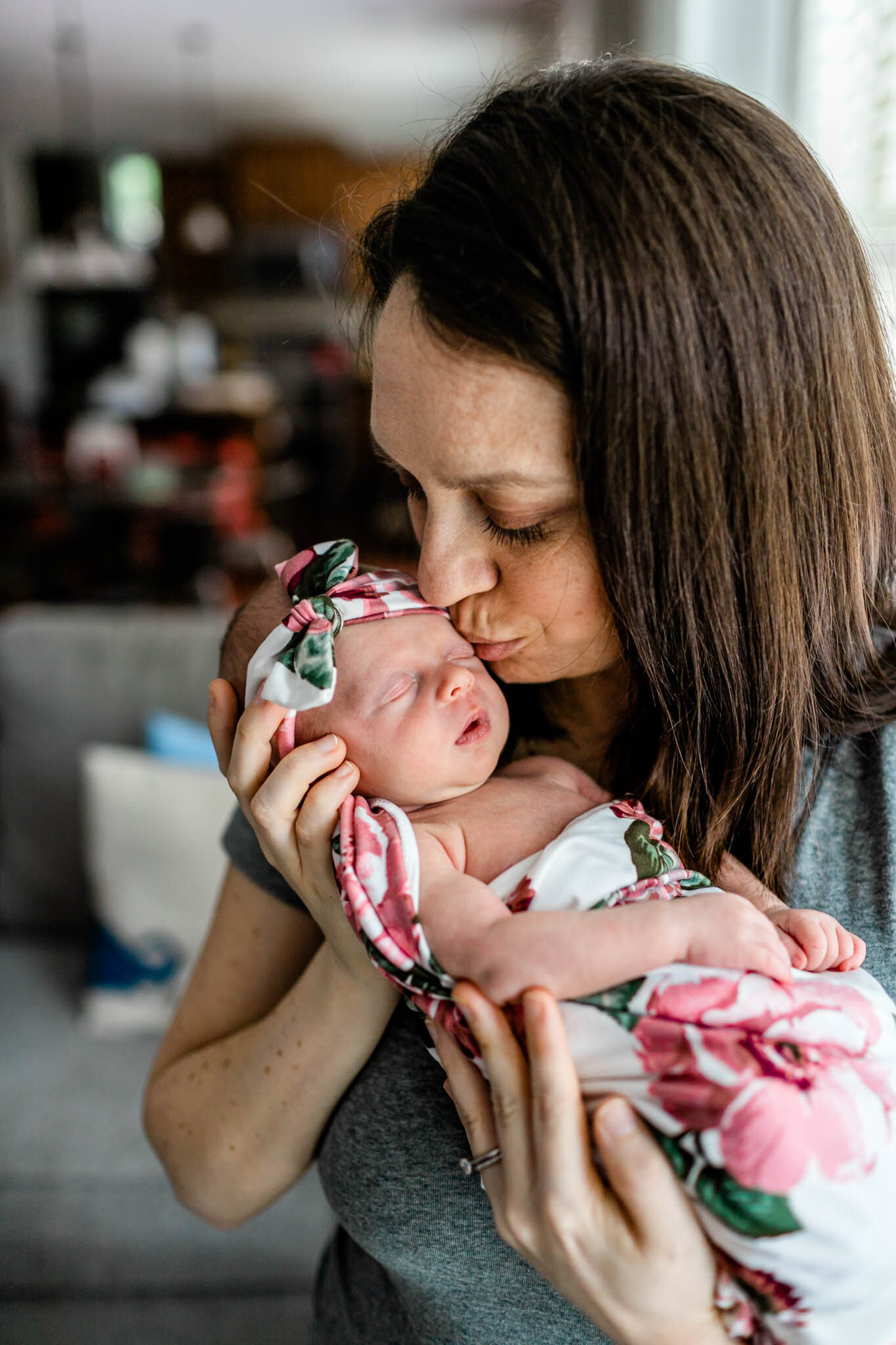 Hillsborough Newborn Photographer | By G. Lin Photography | Mother kissing baby girl