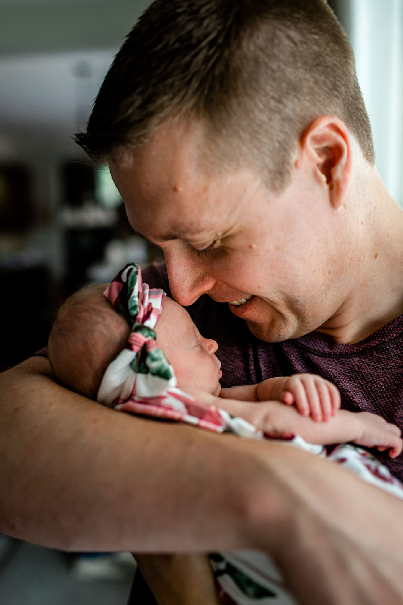 Hillsborough Newborn Photographer | By G. Lin Photography | Father nuzzling nose with baby