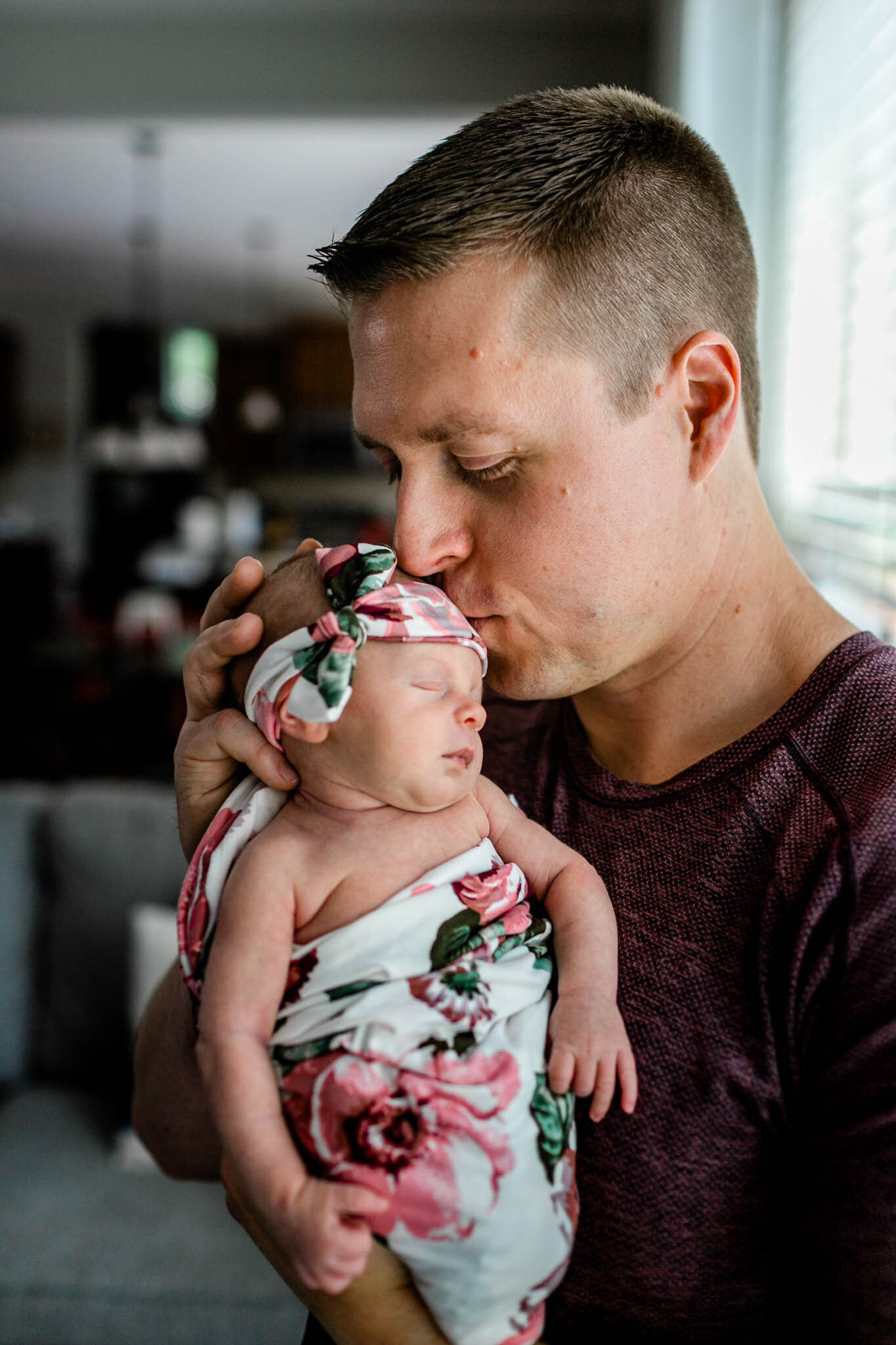 Hillsborough Newborn Photographer | By G. Lin Photography | Father kissing baby