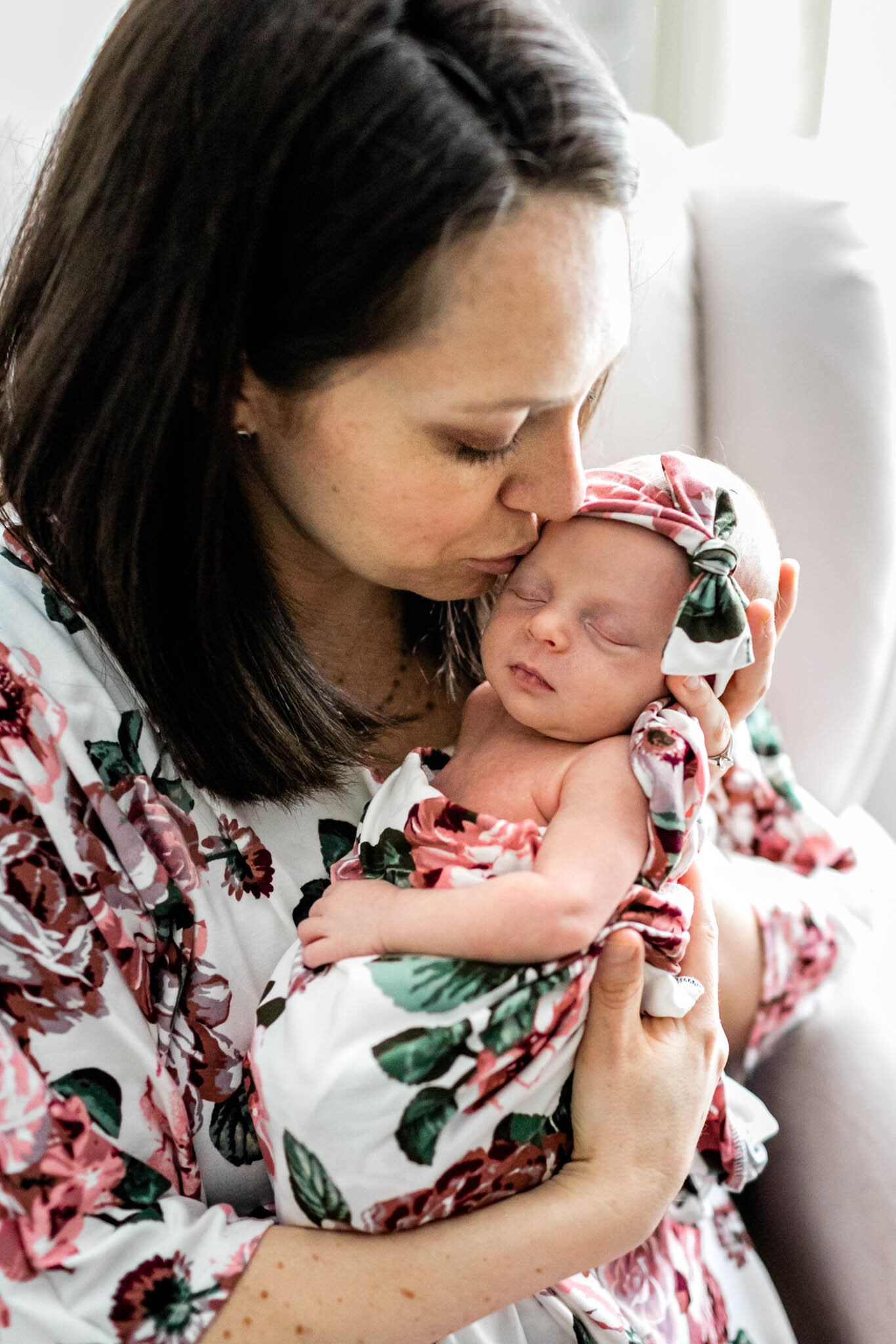 Hillsborough Newborn Photographer | By G. Lin Photography | Mother kissing baby girl