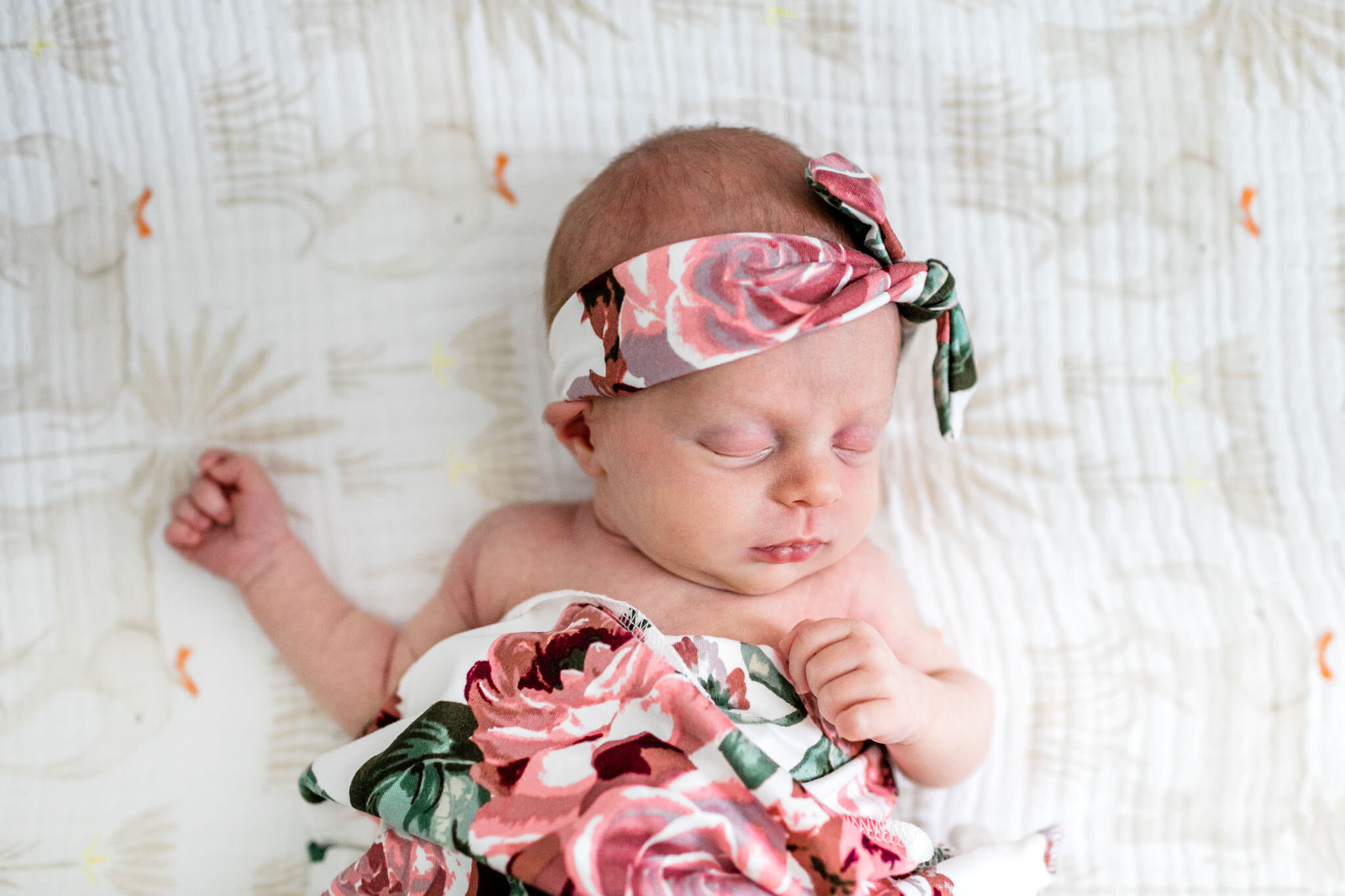 Hillsborough Newborn Photographer | By G. Lin Photography | Baby girl sleeping in crib with white sheets