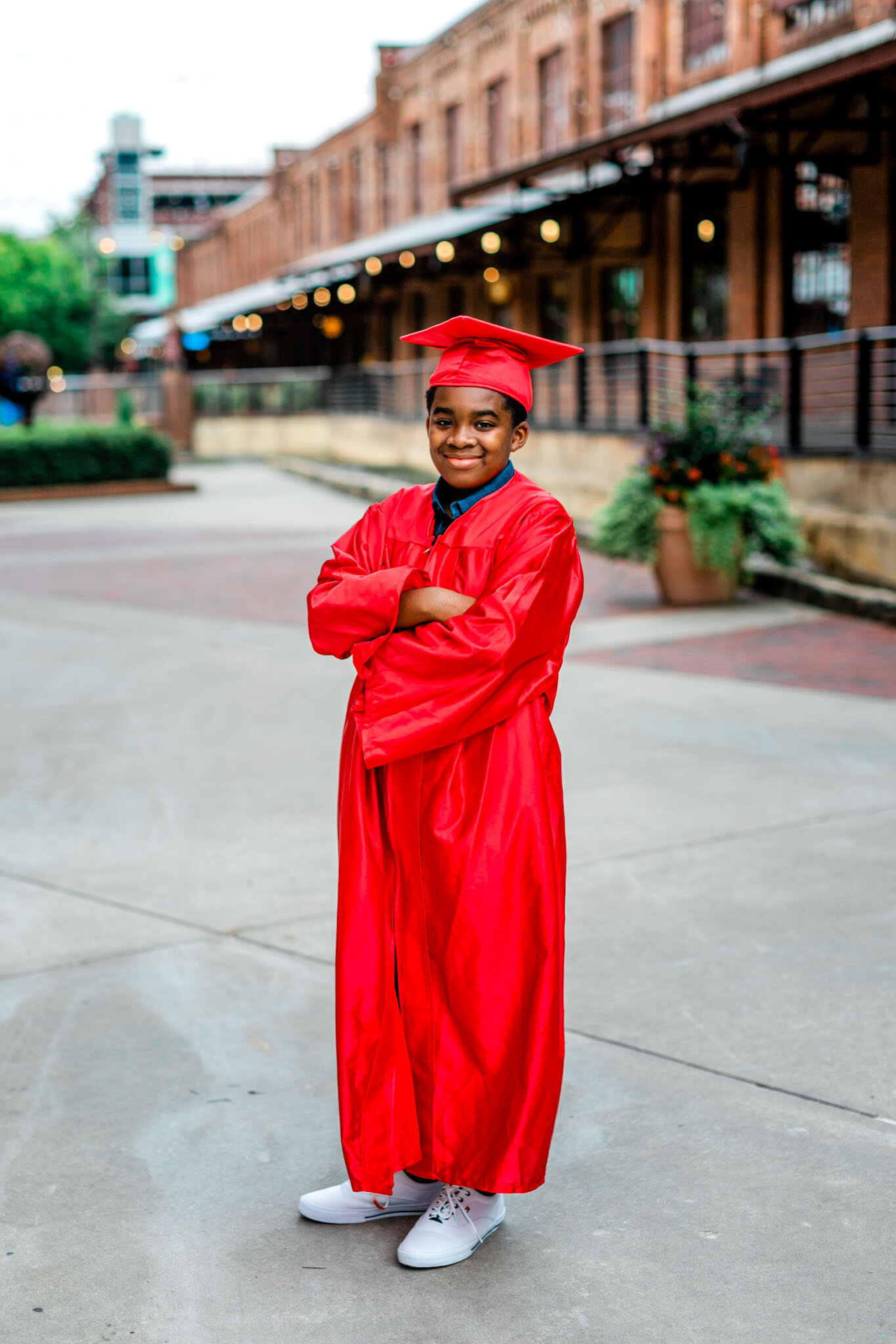 Durham Family Photographer | By G. Lin Photography | Portrait of young boy in graduation red gown