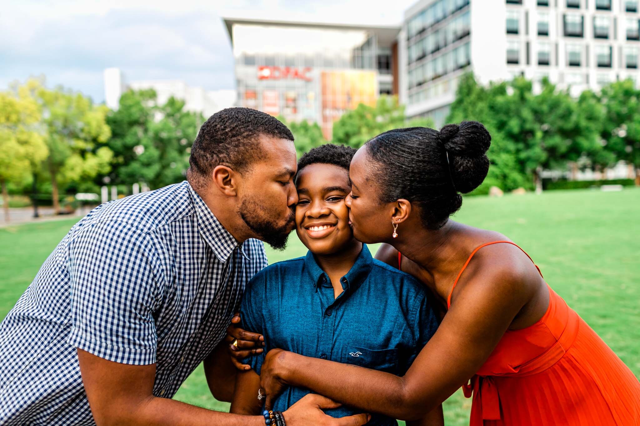 Durham Family Photographer | By G. Lin Photography | Young boy standing in between man and woman