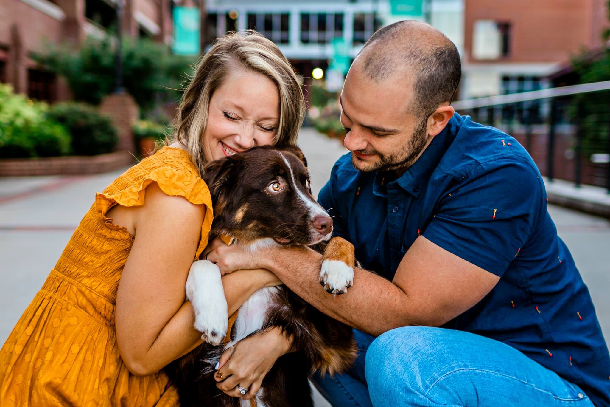 Durham Family Photographer | By G. Lin Photography | American Tobacco Campus | Woman hugging dog