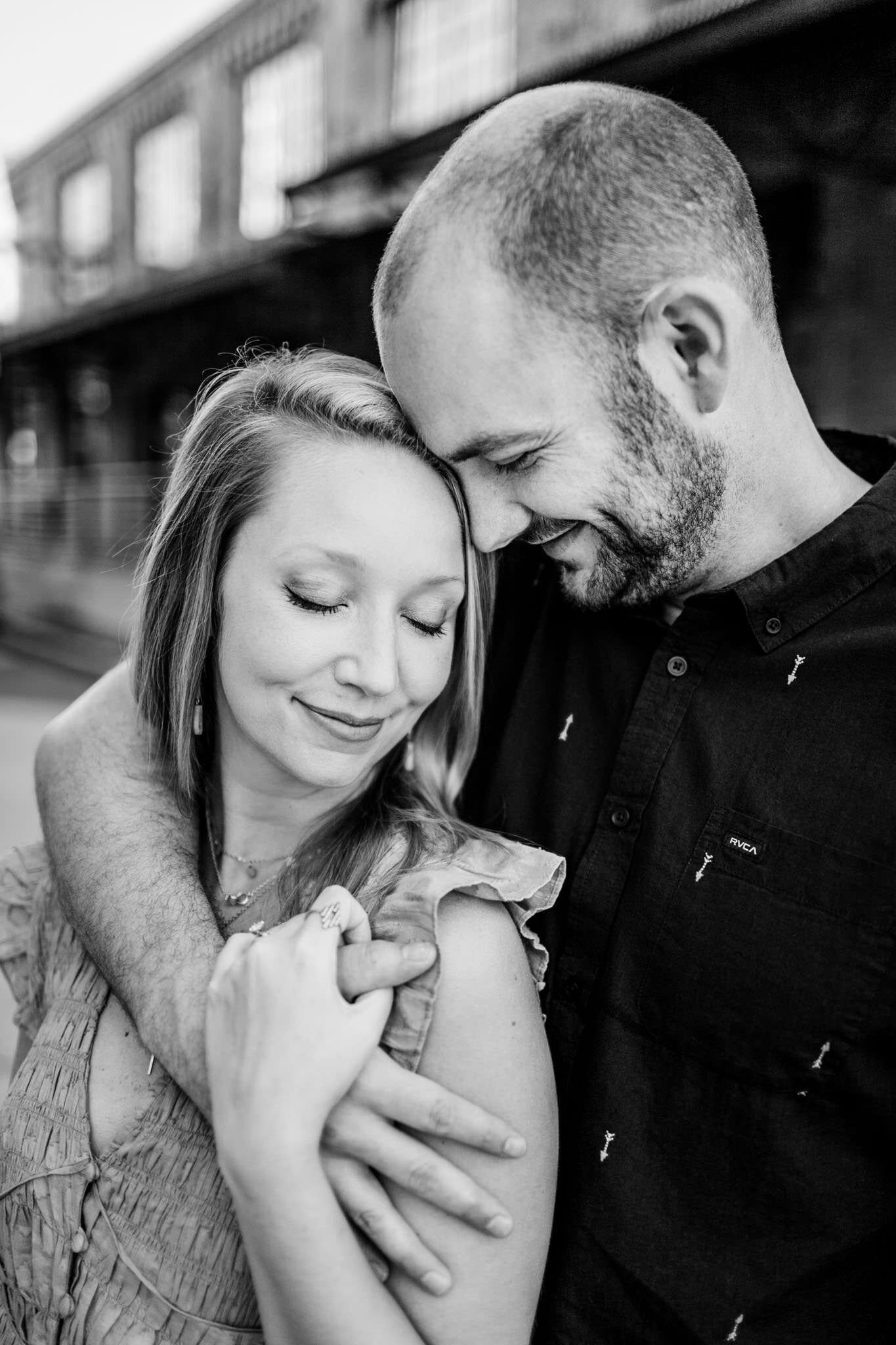 Durham Family Photographer | By G. Lin Photography | Black and white portrait of couple smiling