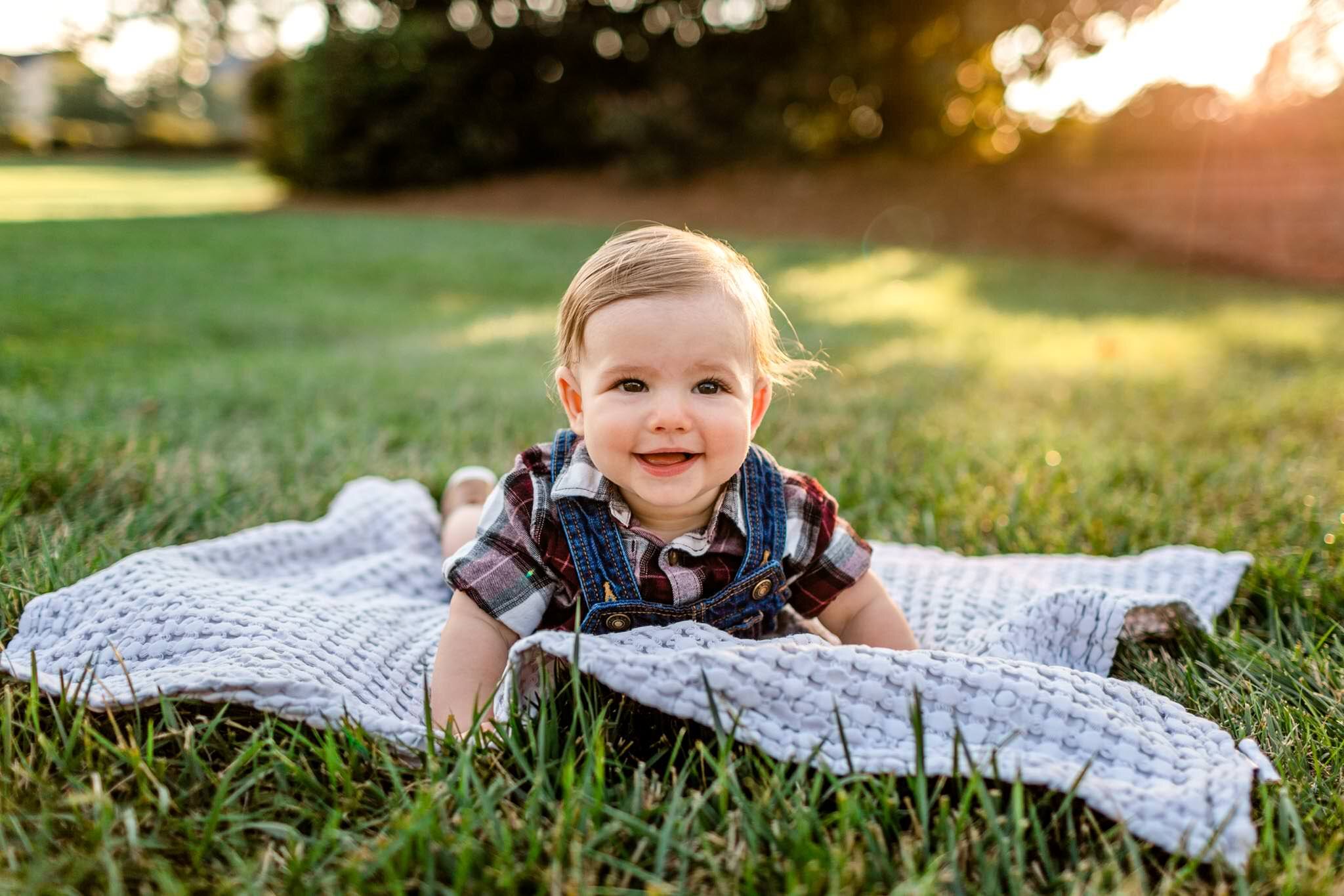 Durham Family Photographer | By G. Lin Photography | Cute baby boy tummy time on blanket