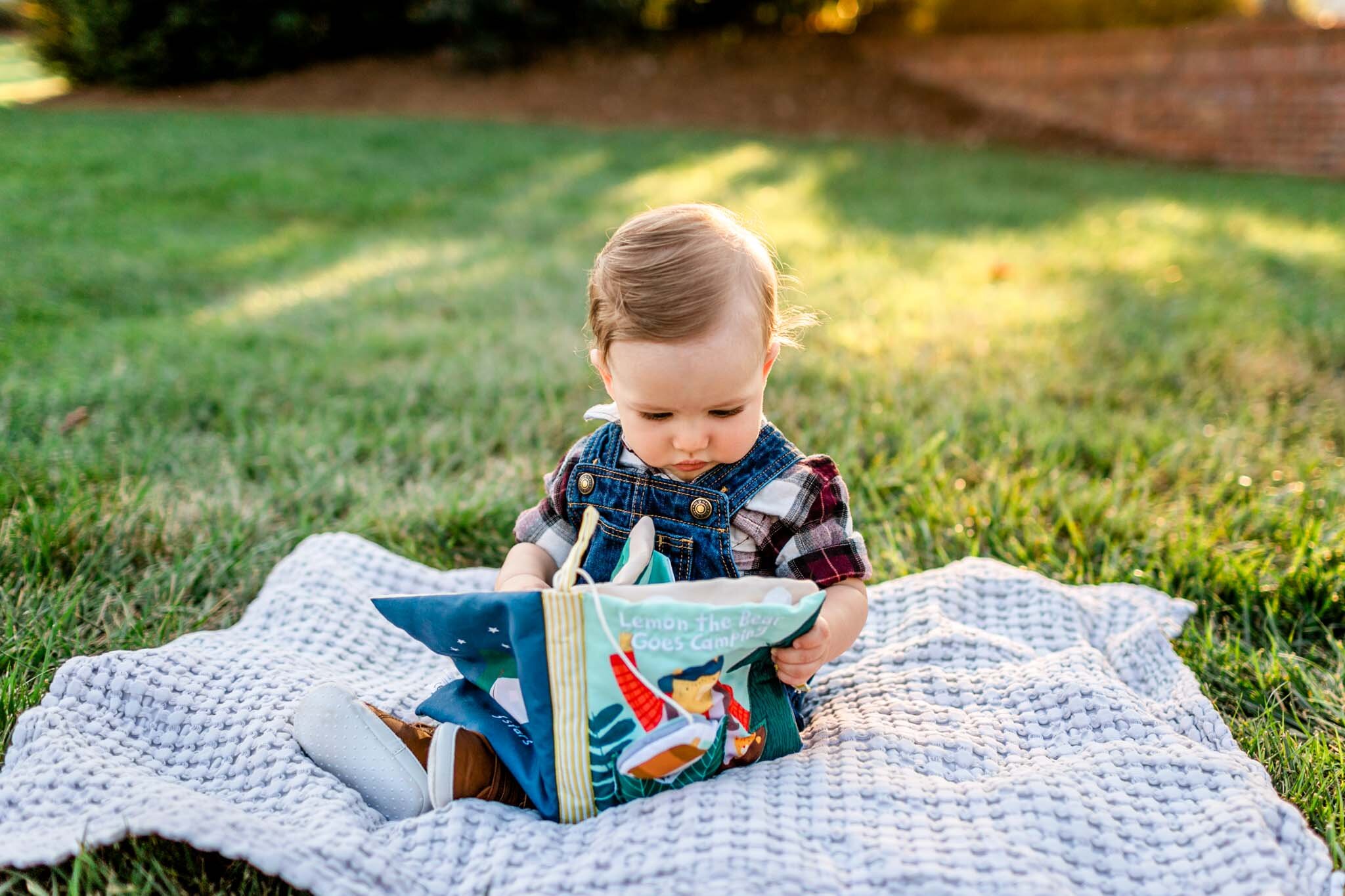 Durham Family Photographer | By G. Lin Photography | Baby boy reading a book