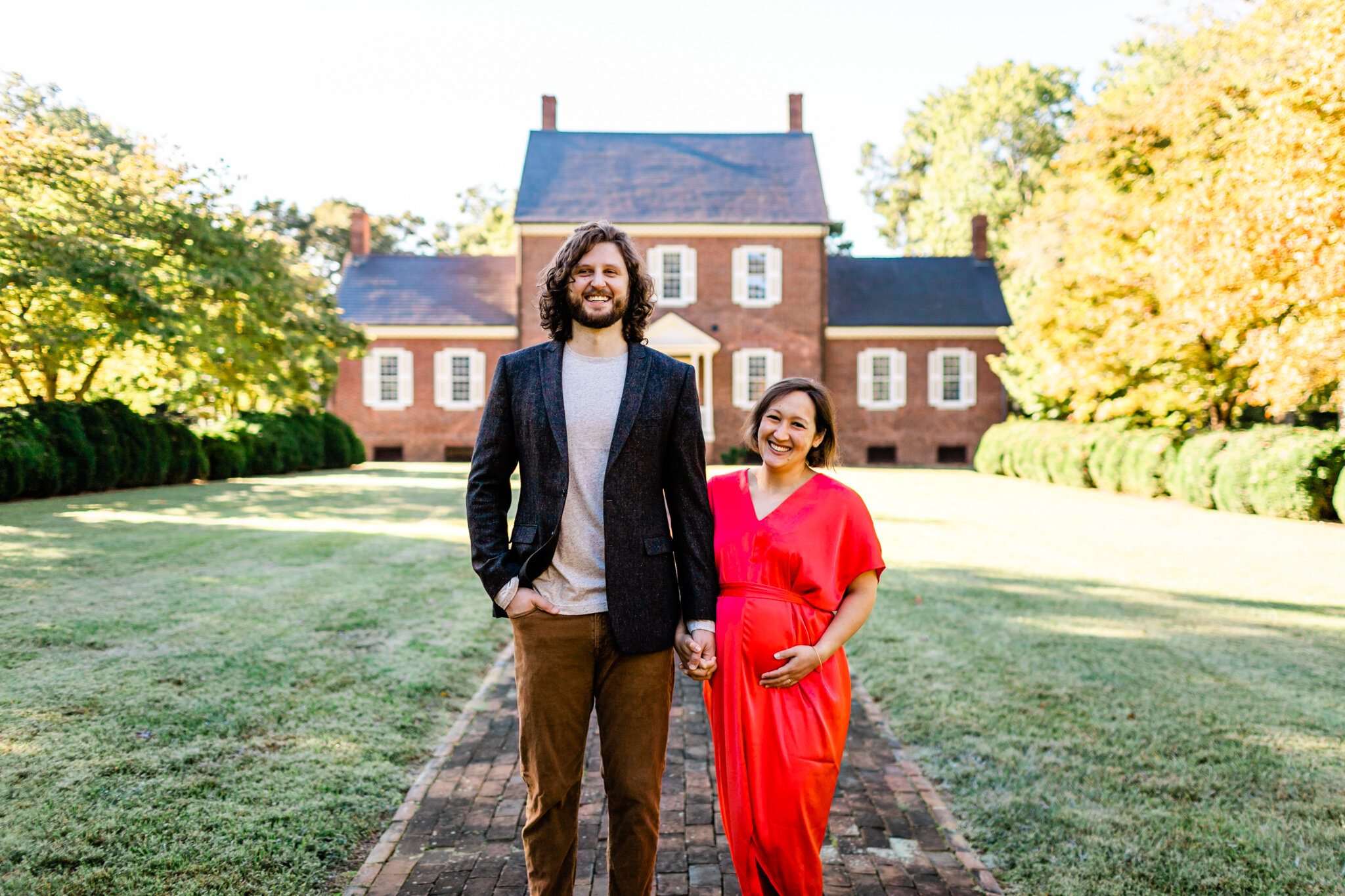 Maternity Shoot at Ayr Mount | Hillsborough Maternity Photographer | By G. Lin Photography | Man and woman standing in front of home