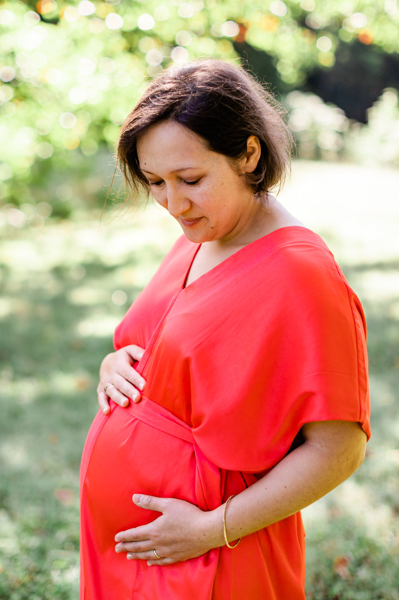 Maternity Shoot at Ayr Mount | Hillsborough Maternity Photographer | By G. Lin Photography | Woman looking down at baby bump belly