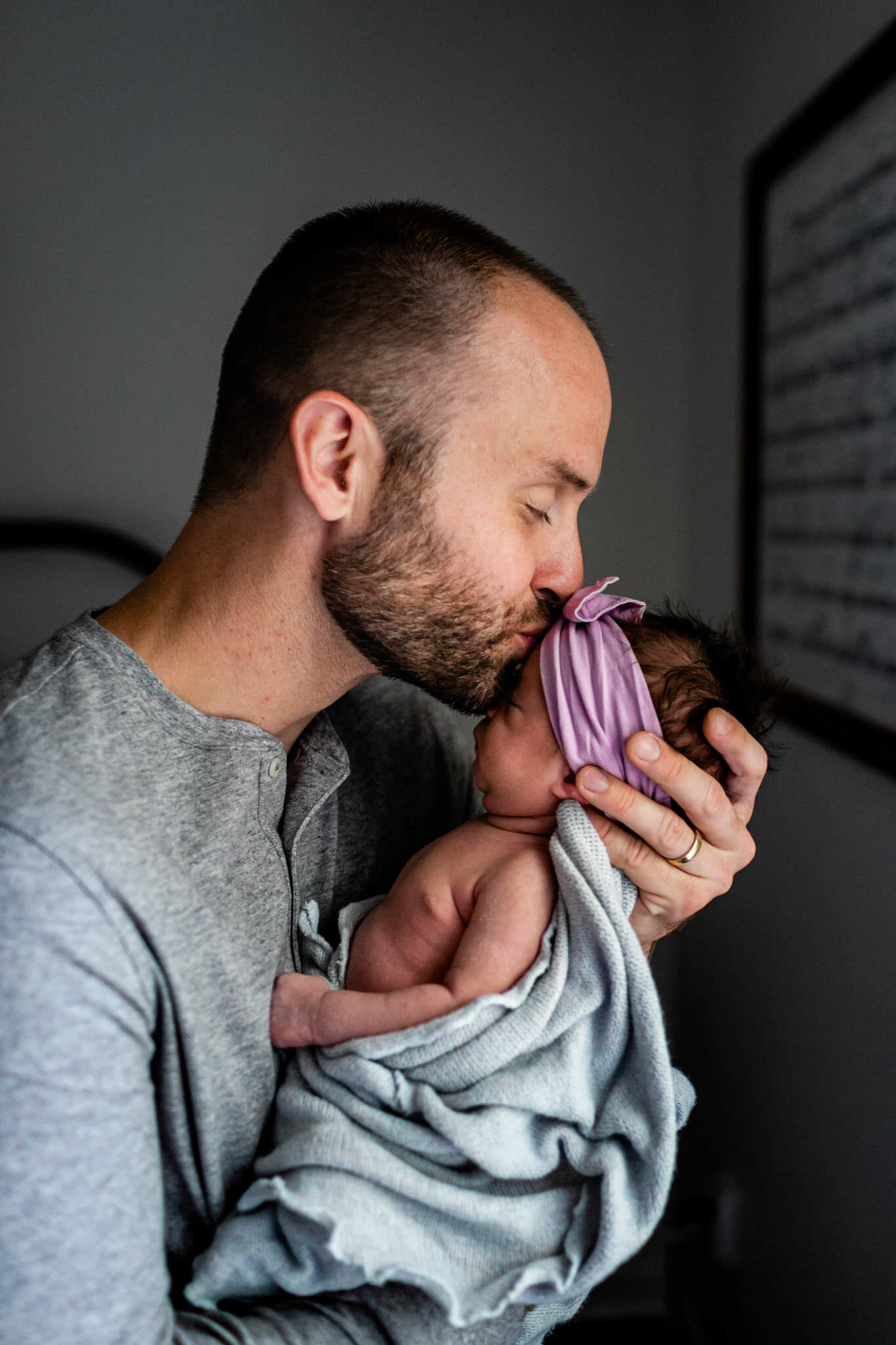 Charlotte Newborn Photographer | By G. Lin Photography | Father kissing baby girl