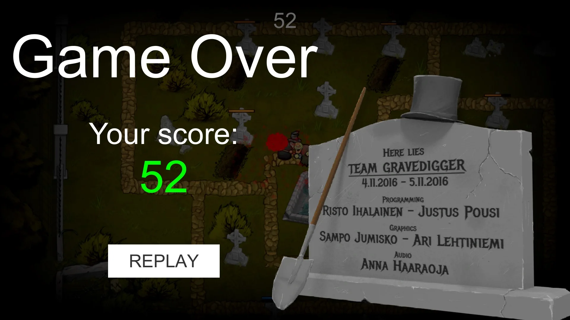 Grave digger - game over screen