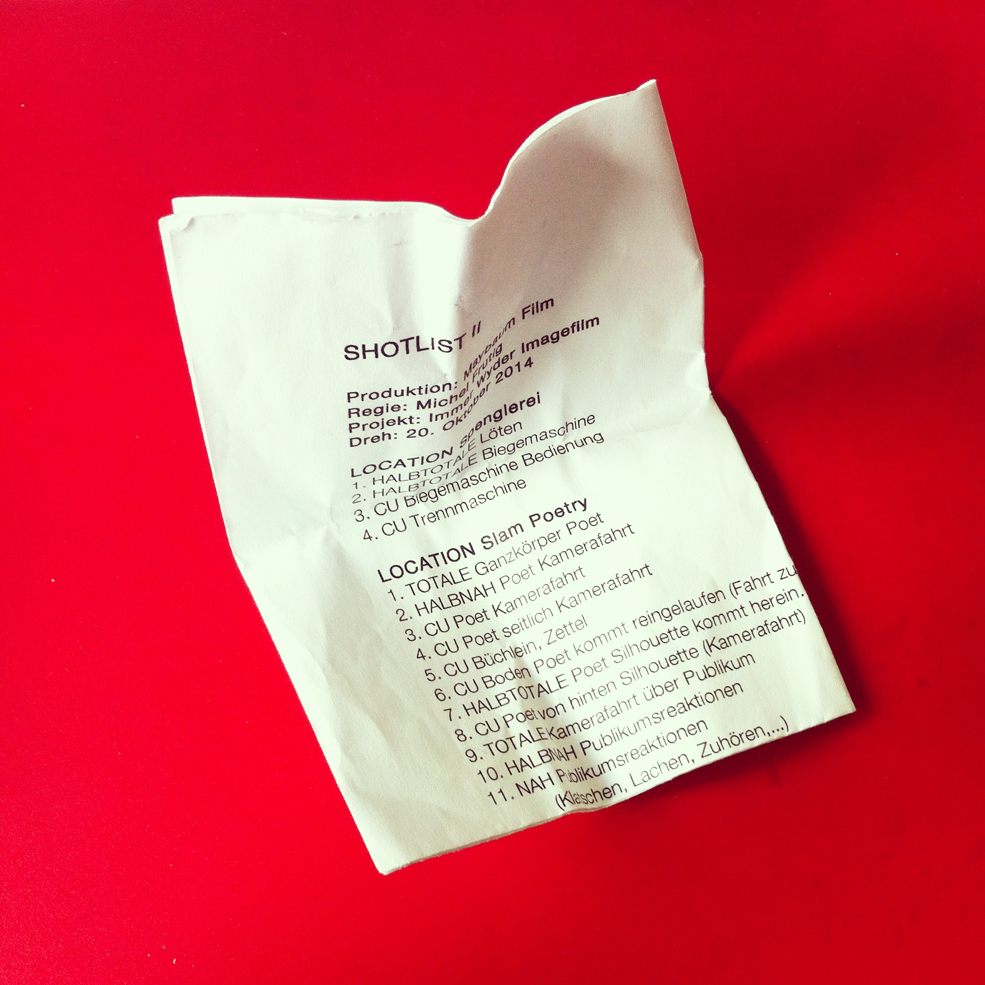 My shotlist for day two.