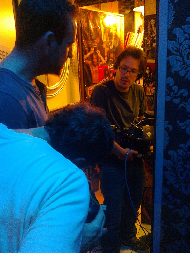 Guli, focus pulling Milos and me, shooting in Giusis toilet.