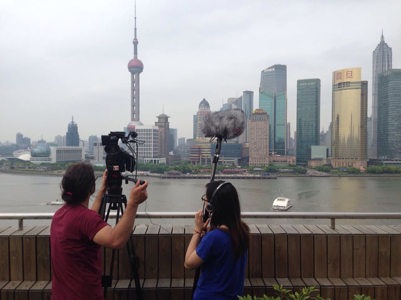 Photographing the buildings in Shanghai.