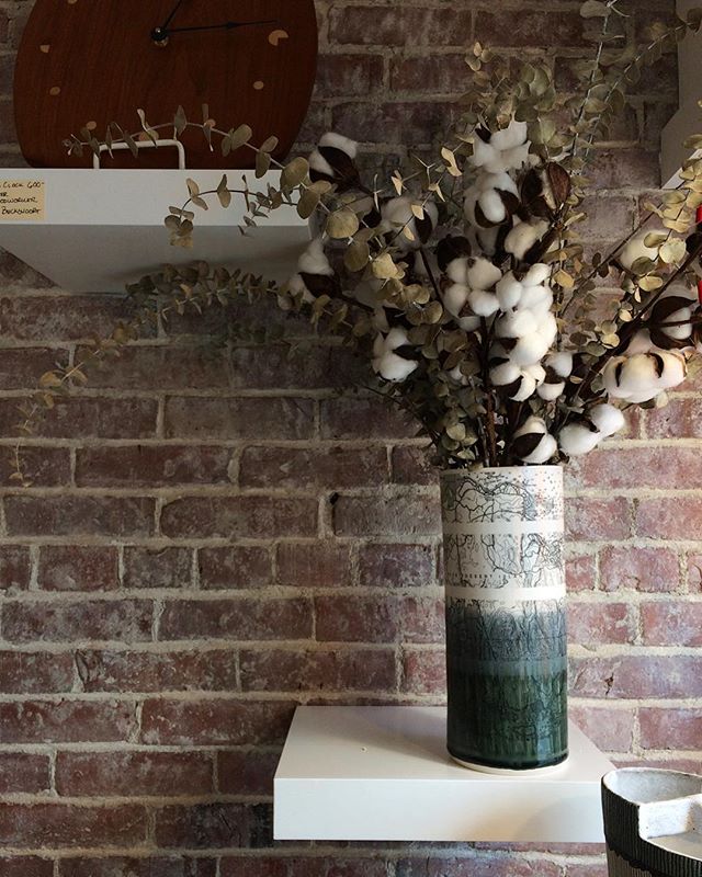 Stopped at @kotcraft to drop off some work today and got to see their beautiful new space. Loved seeing our Chart Vase against their lovingly restored brick wall.