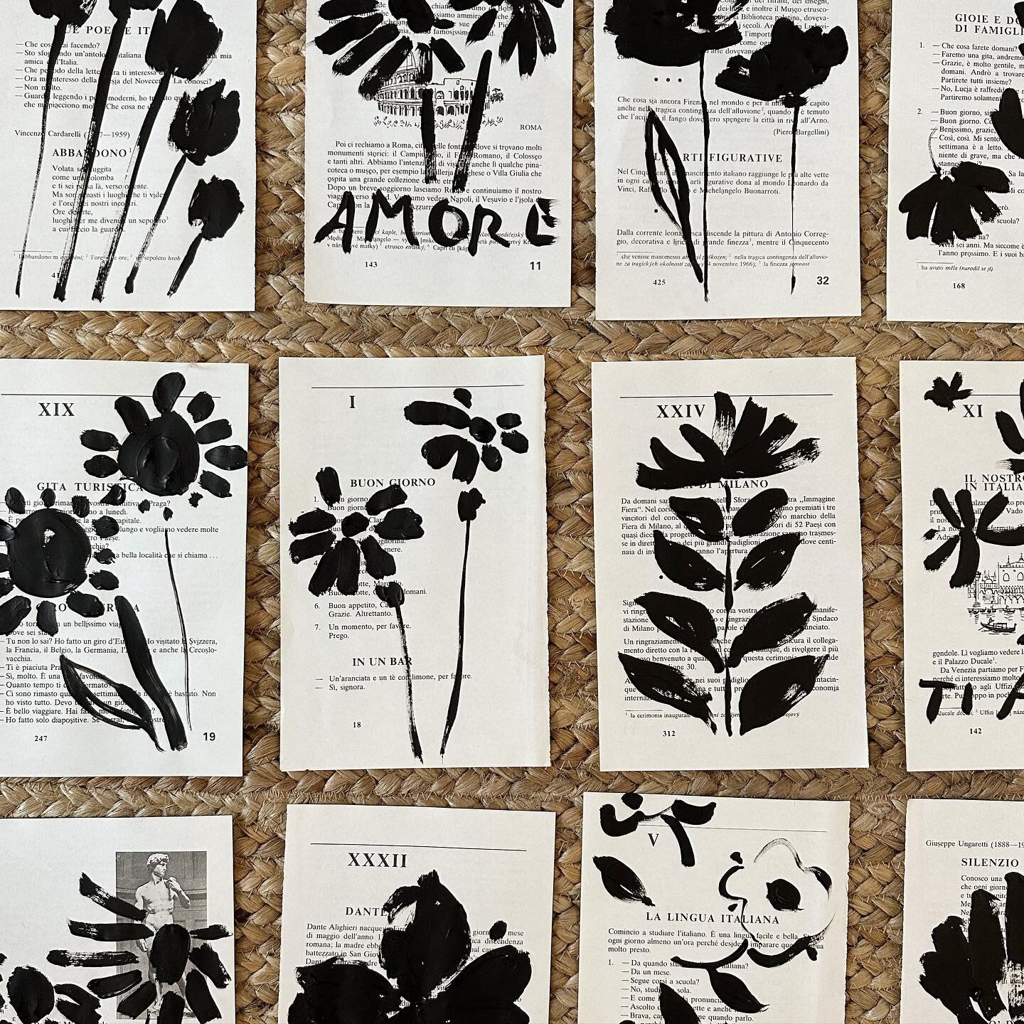 Online tomorrow &bull; a collection of hand painted fiori + amore on Italian pages, each original is unique, for your lovers and friends 🖤