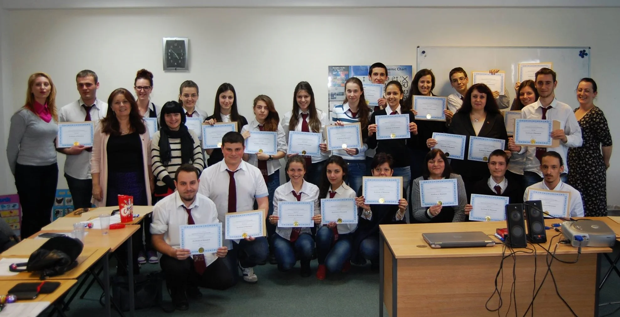 Students from Knyaz Simeon Tarnovski High School of Economics pictured with the team of English tutors from ADC.