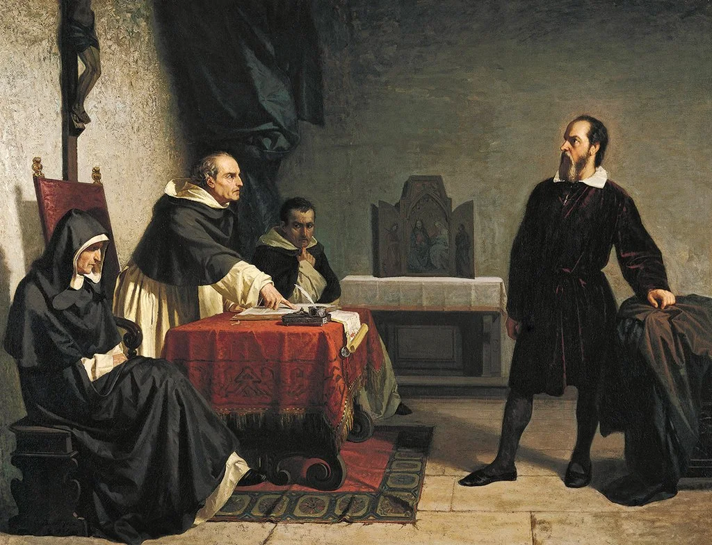 Galileo facing the Roman Inquisition , painting by Cristiano Banti