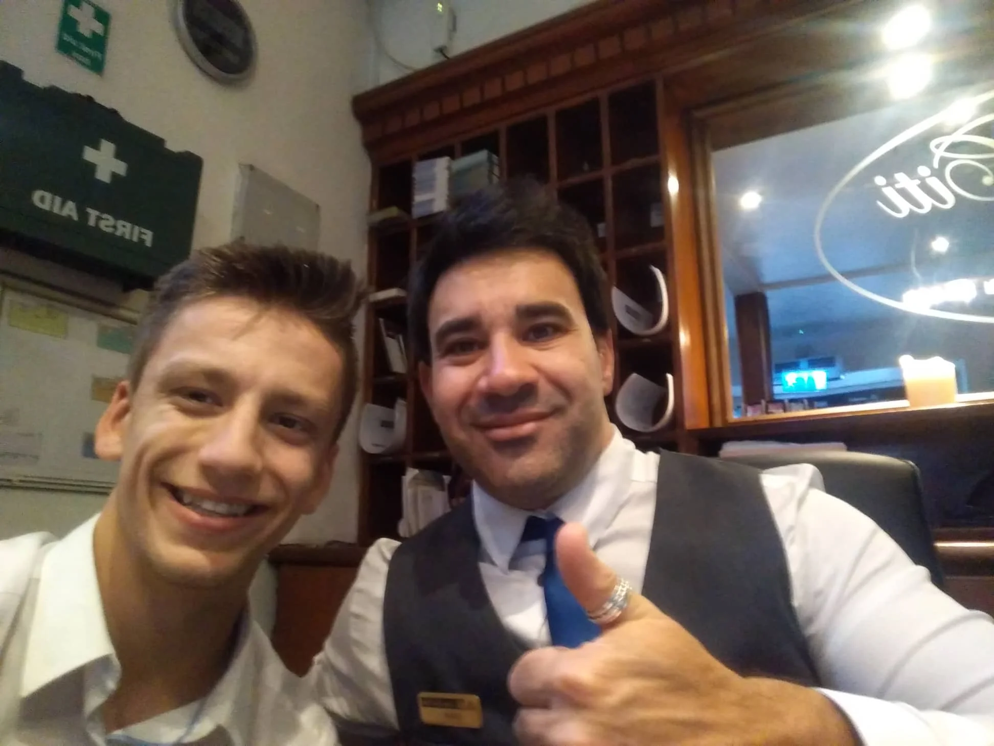 Jakub with one of his colleagues at the hotel.