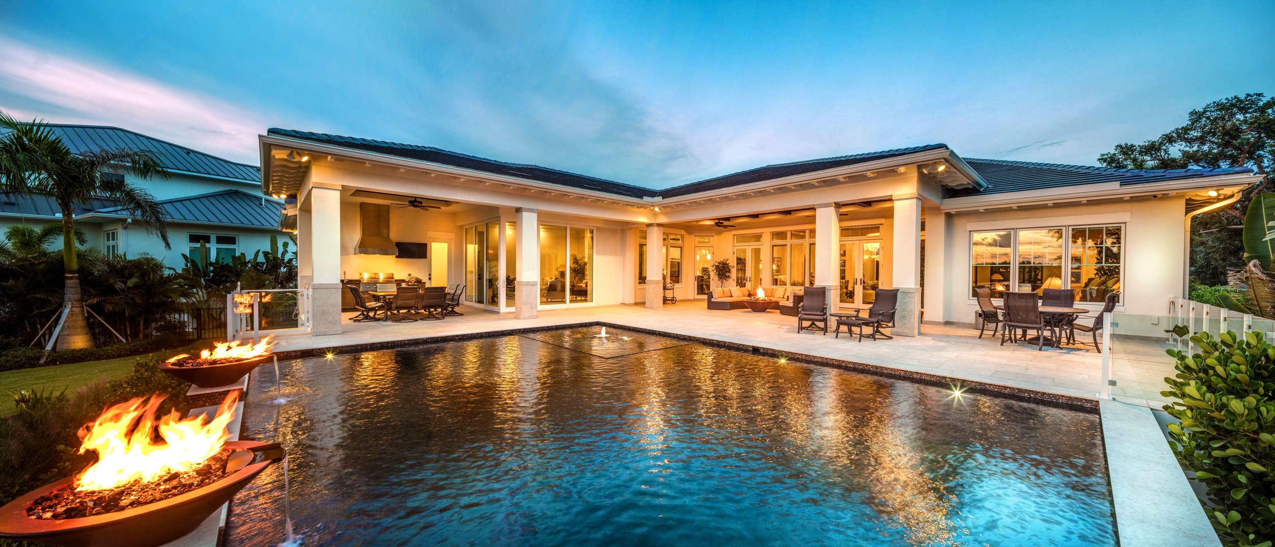 Sarasota Custom Home Builder Outdoor Living Pool Fire Bowl